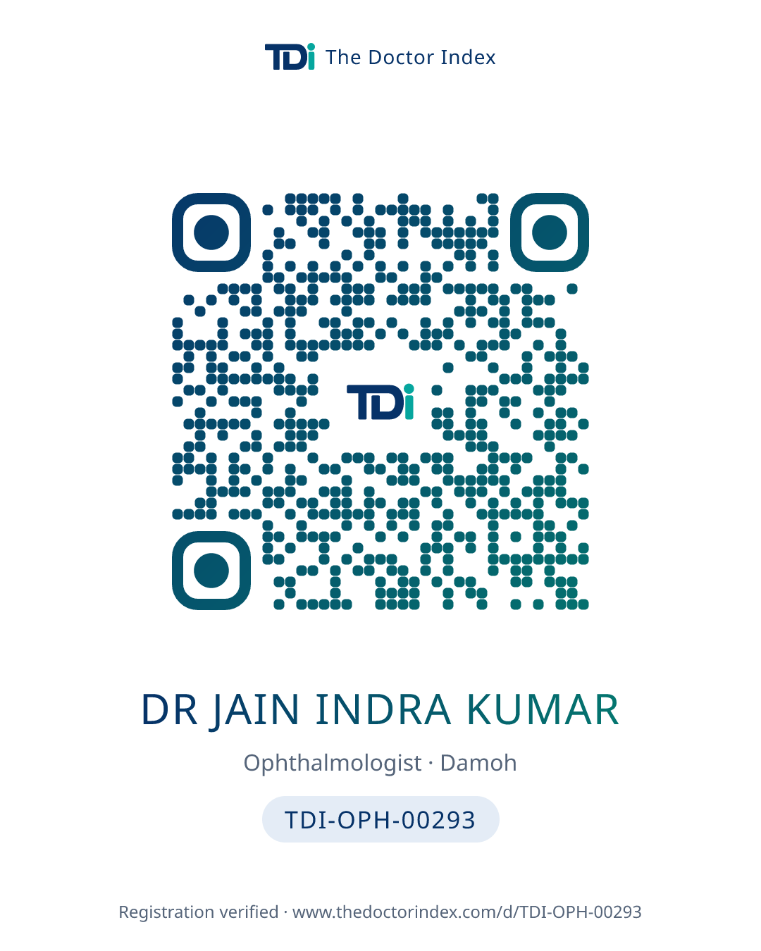 QR card for Dr Jain Indra Kumar, TDI-OPH-00293