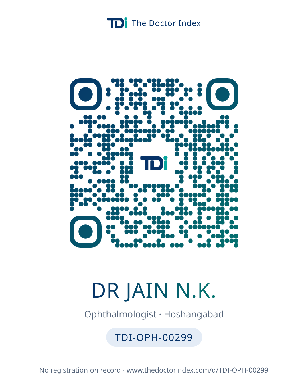 QR card for Dr Jain N.K., TDI-OPH-00299