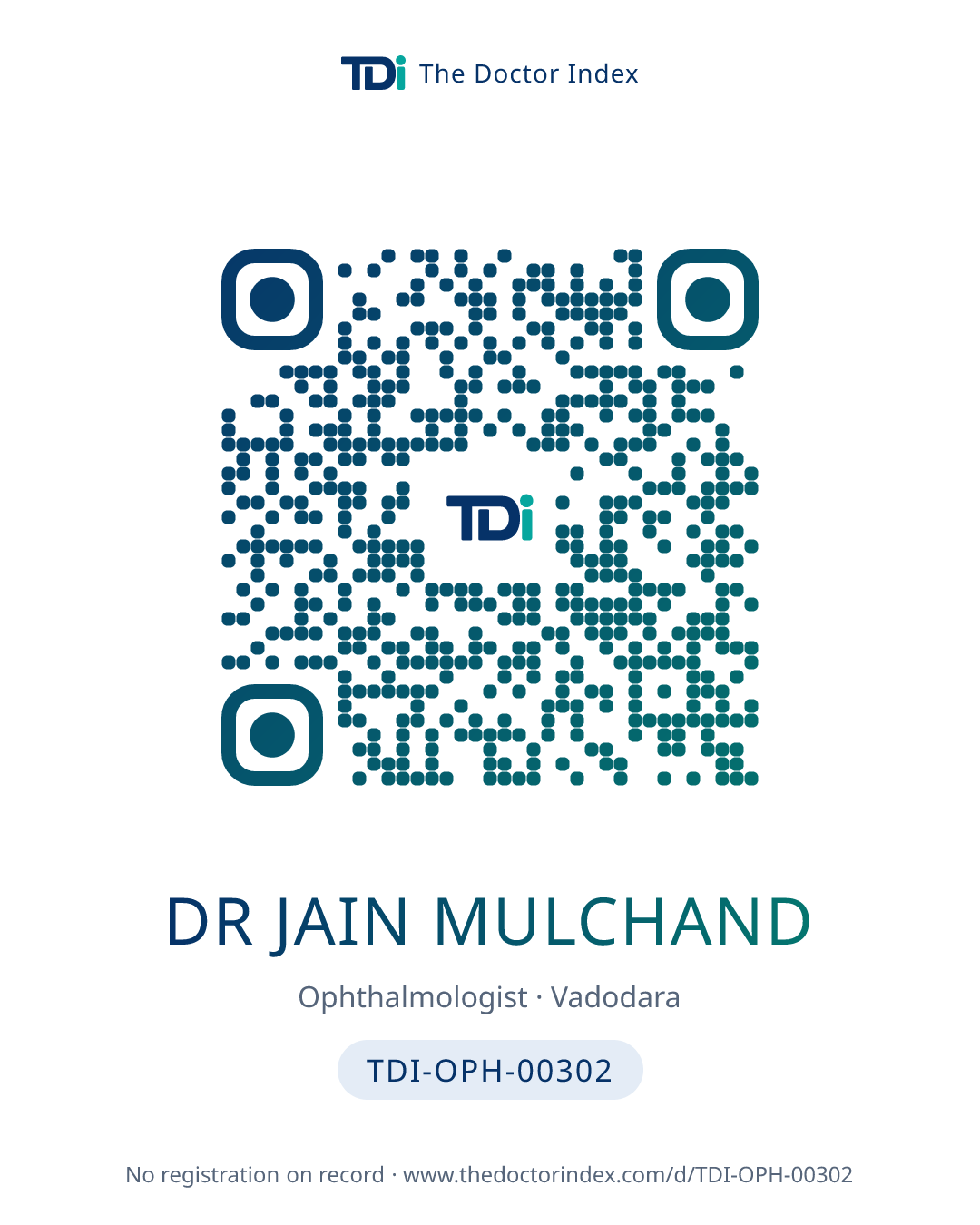QR card for Dr Jain Mulchand, TDI-OPH-00302