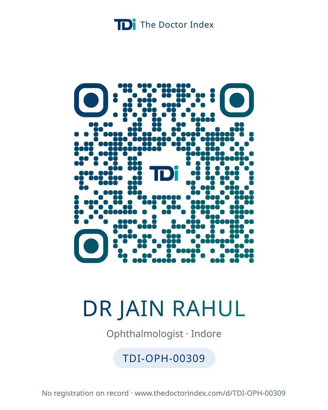 QR card for Dr Jain Rahul, TDI-OPH-00309