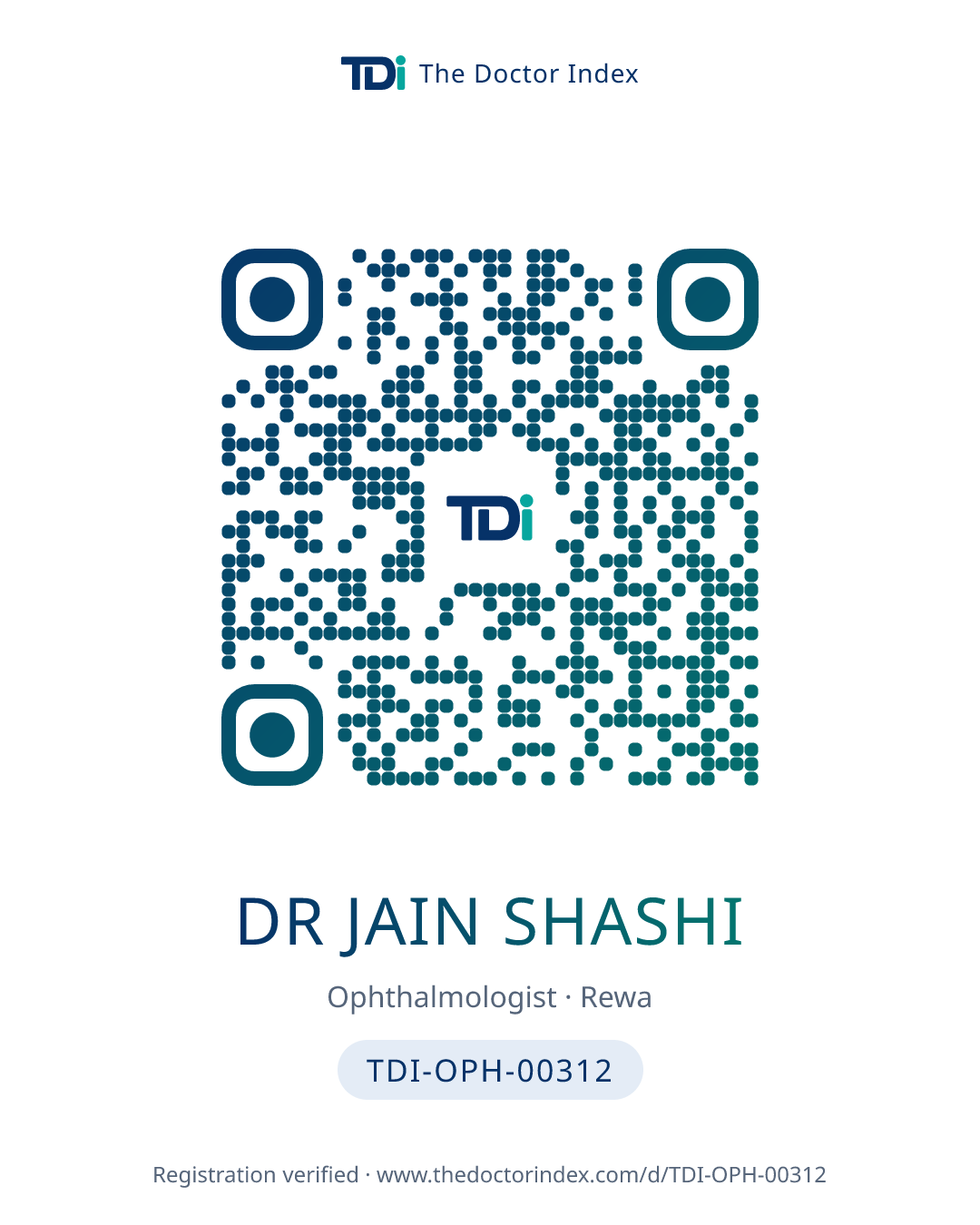 QR card for Dr Jain Shashi, TDI-OPH-00312