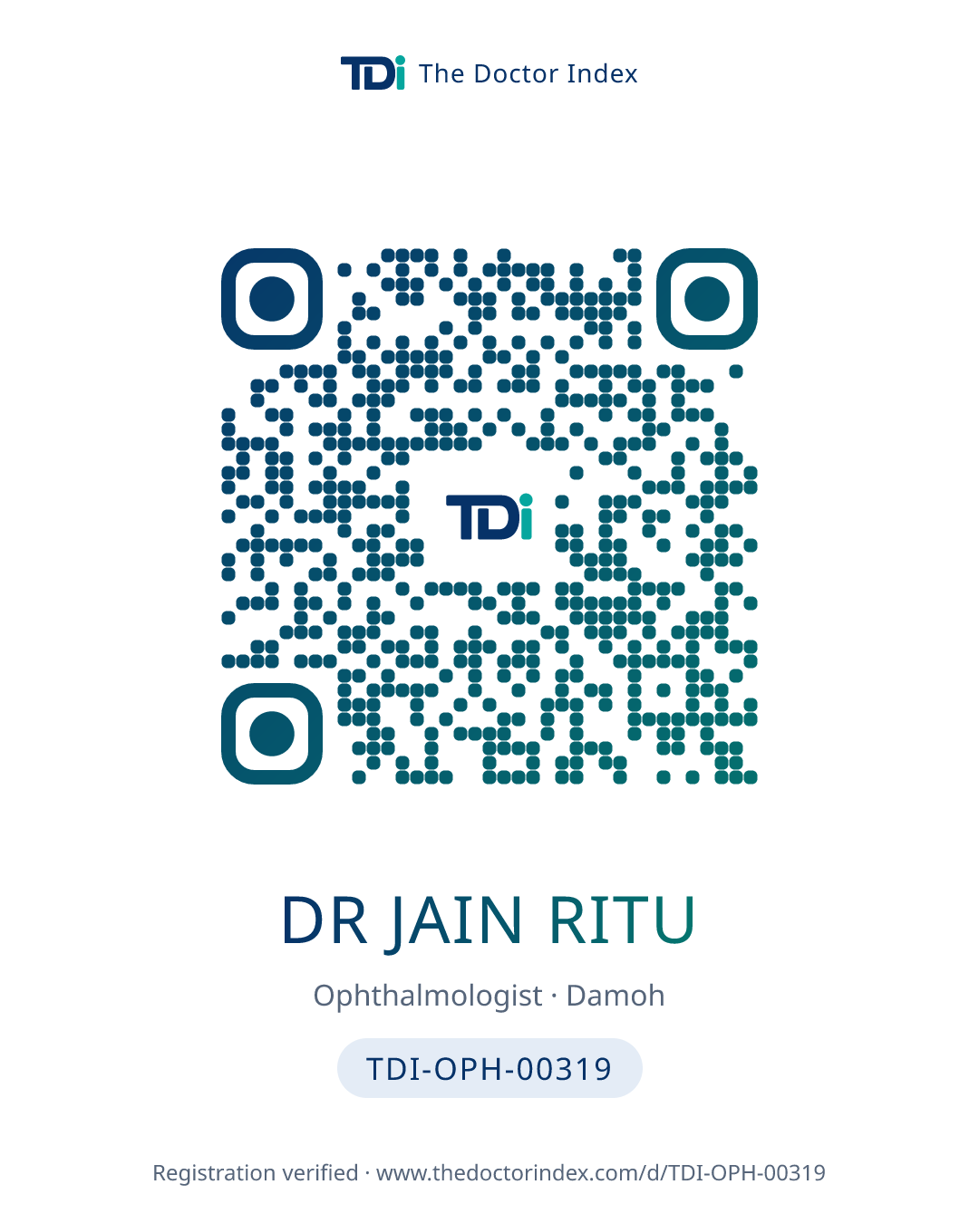 QR card for Dr Jain Ritu, TDI-OPH-00319
