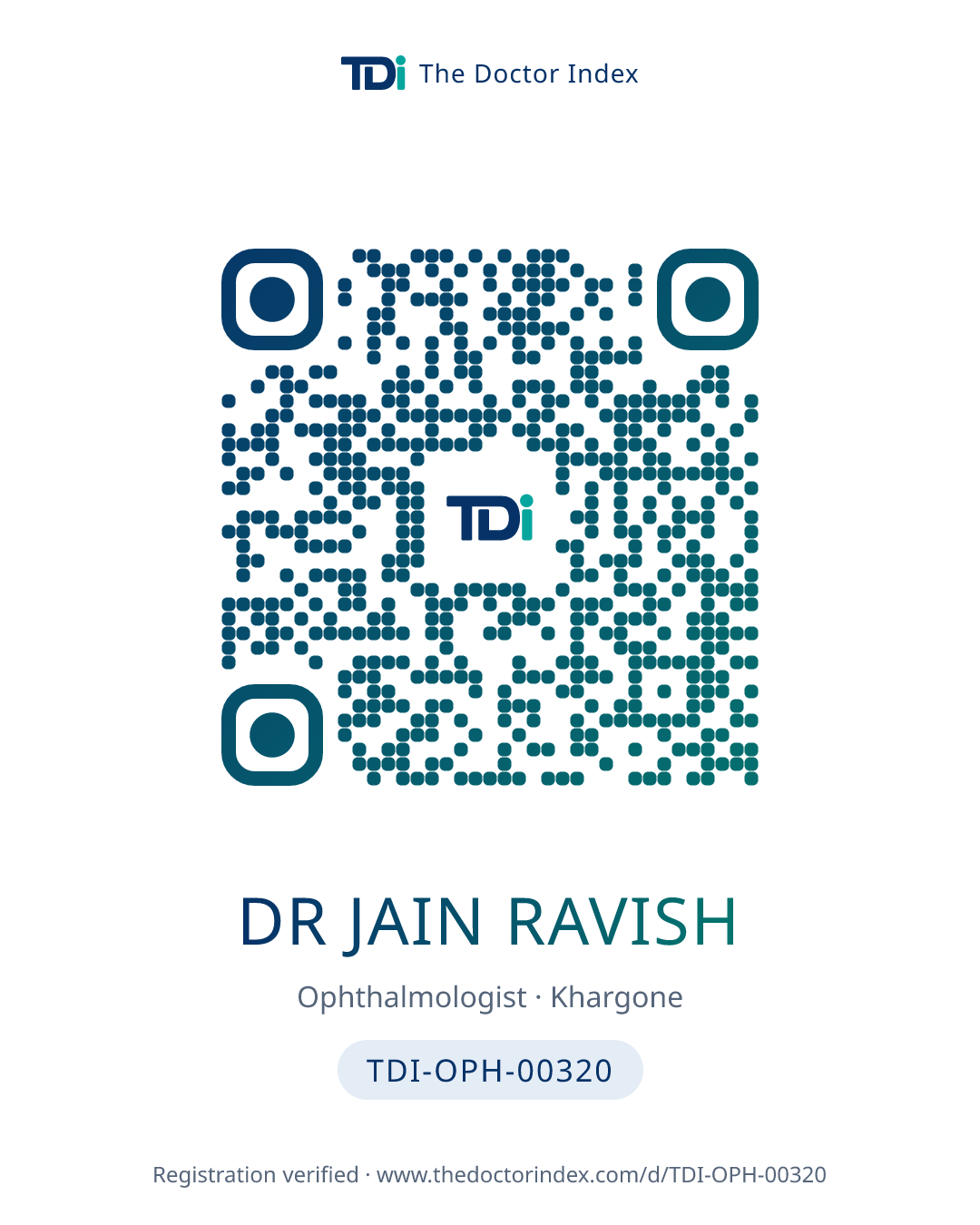 QR card for Dr Jain Ravish, TDI-OPH-00320