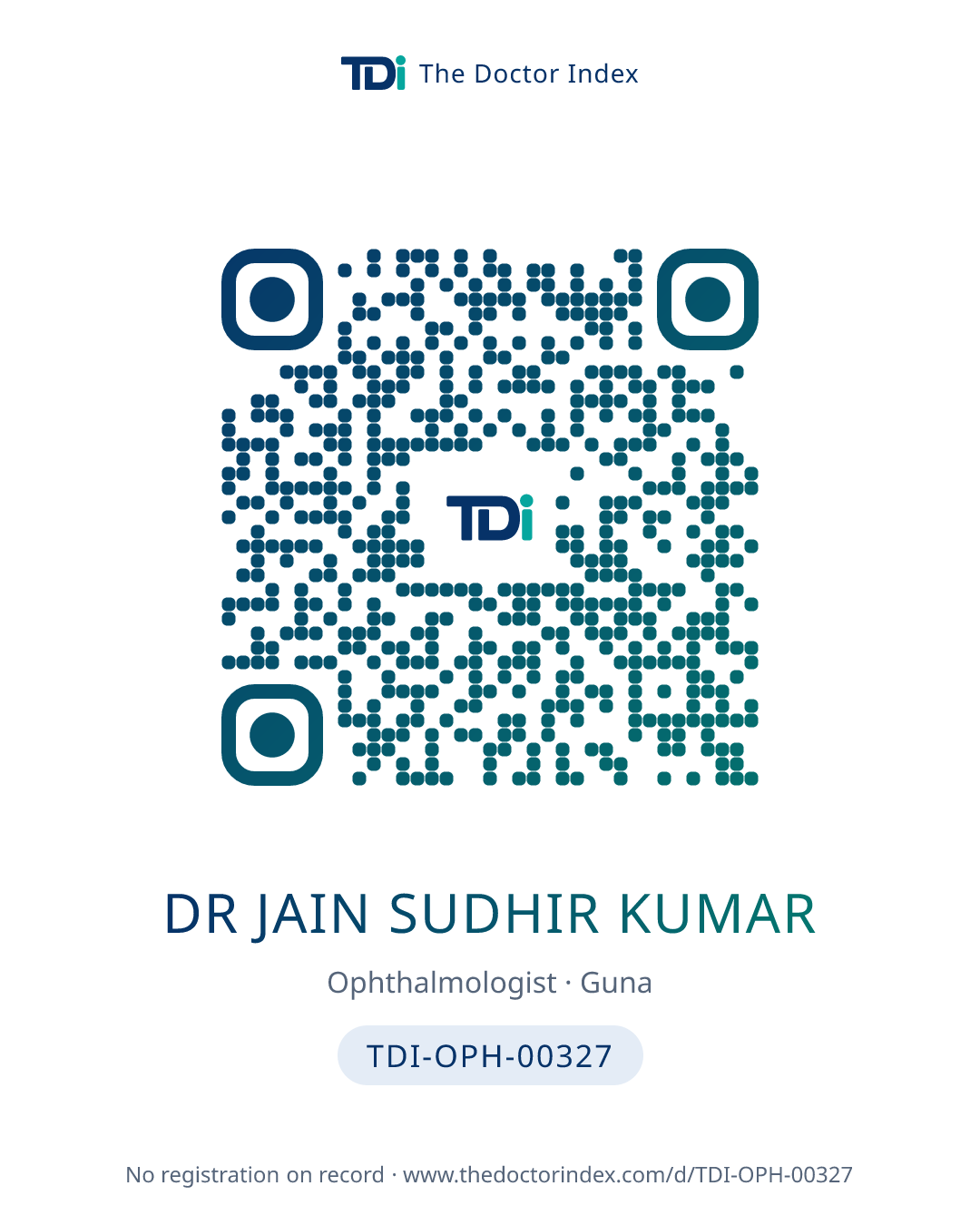QR card for Dr Jain Sudhir Kumar, TDI-OPH-00327