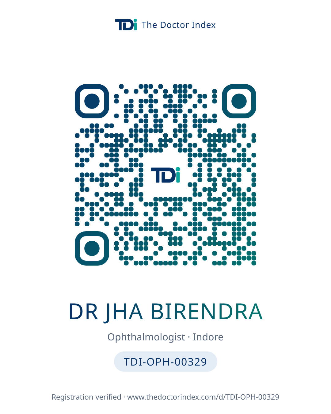 QR card for Dr Jha Birendra, TDI-OPH-00329
