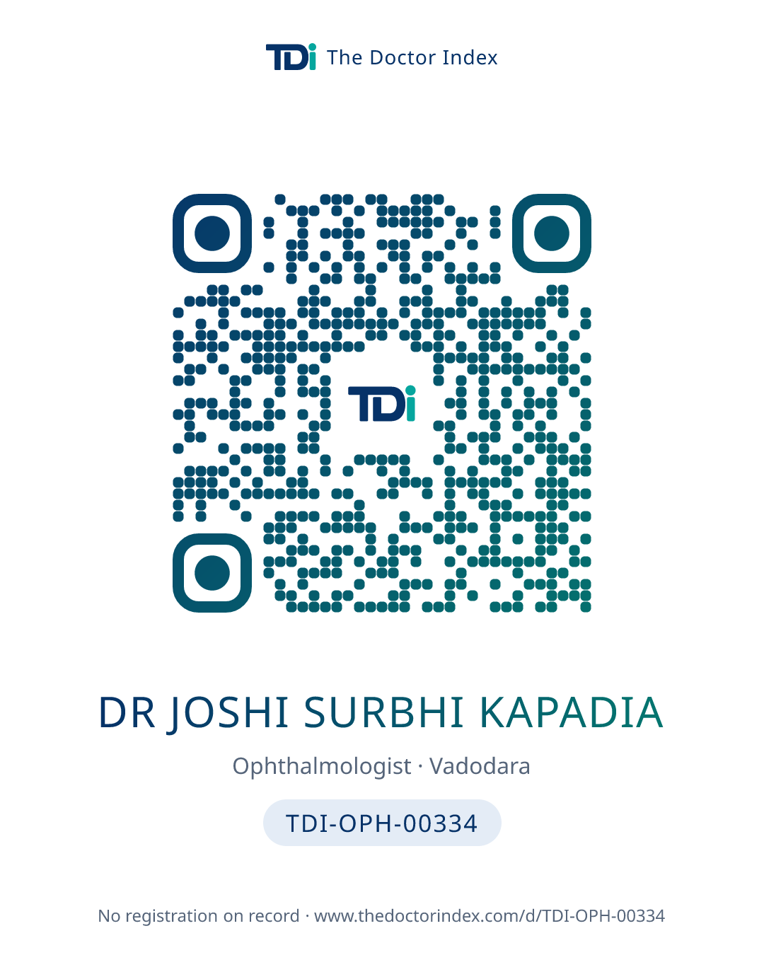 QR card for Dr Joshi Surbhi Kapadia, TDI-OPH-00334
