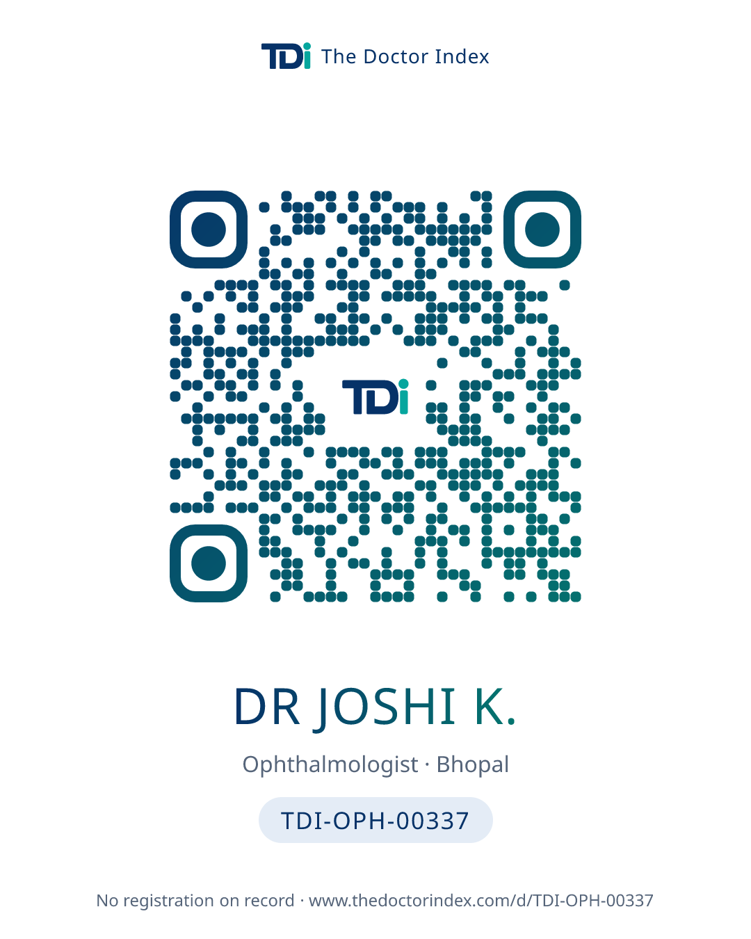QR card for Dr Joshi K., TDI-OPH-00337