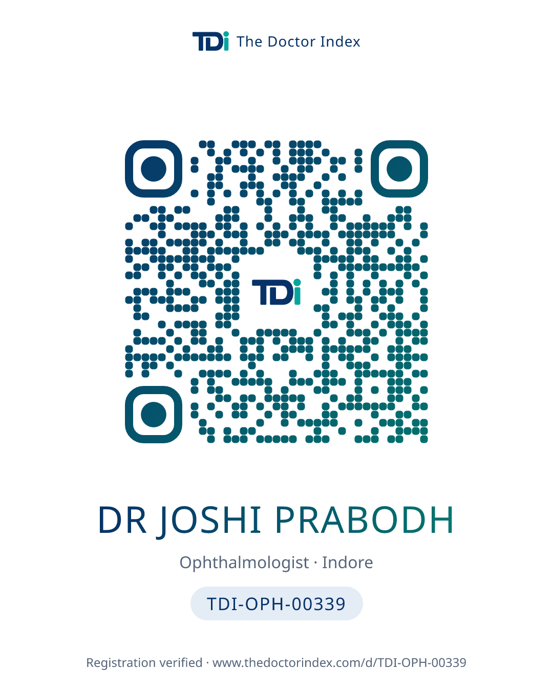 QR card for Dr Joshi Prabodh, TDI-OPH-00339