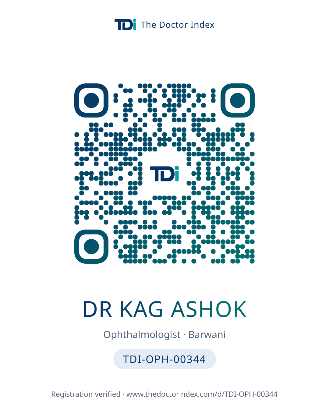 QR card for Dr Kag Ashok, TDI-OPH-00344