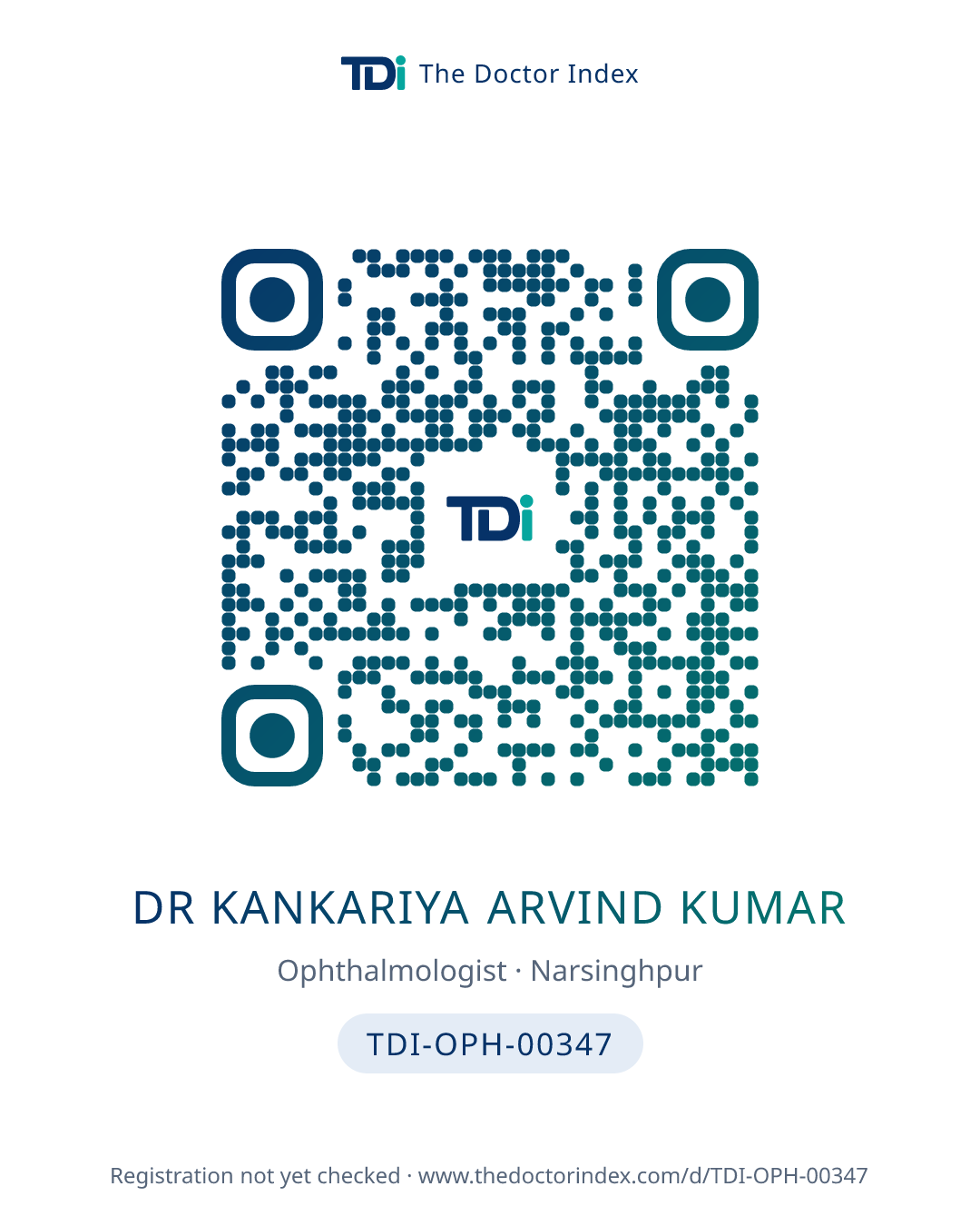 QR card for Dr Kankariya Arvind Kumar, TDI-OPH-00347