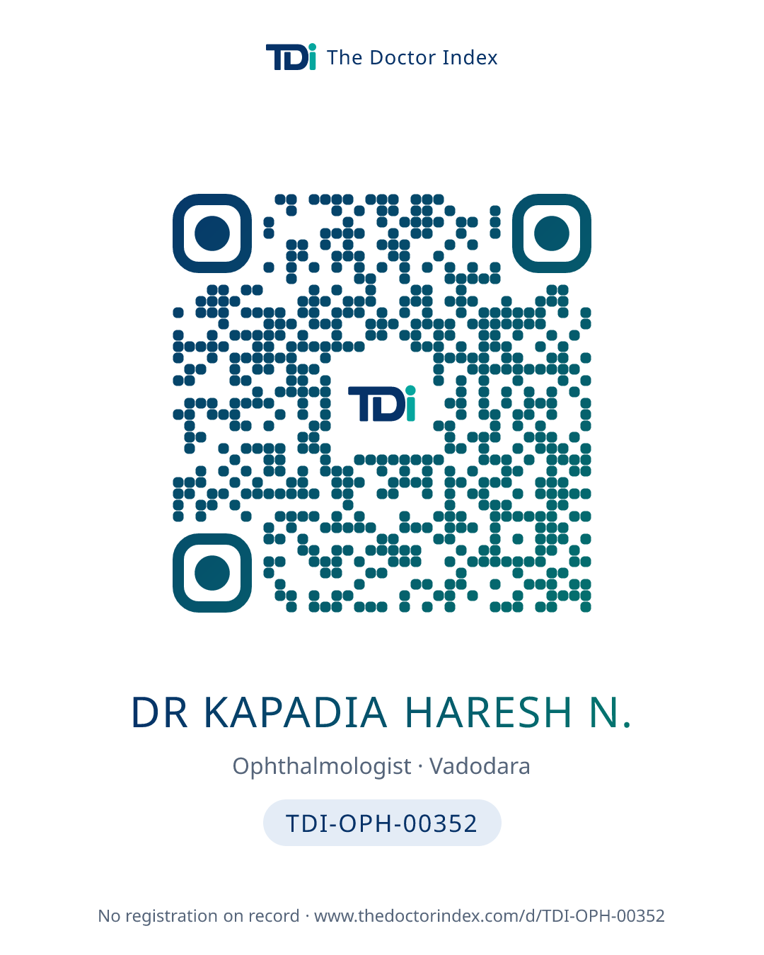 QR card for Dr Kapadia Haresh N., TDI-OPH-00352