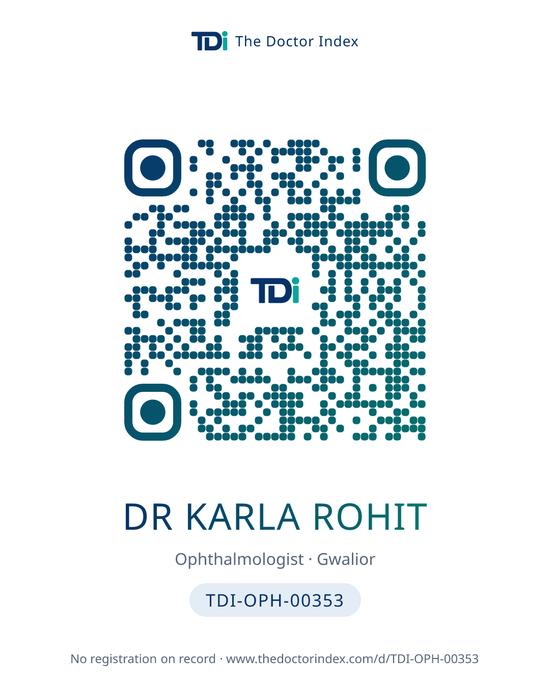 QR card for Dr Karla Rohit, TDI-OPH-00353