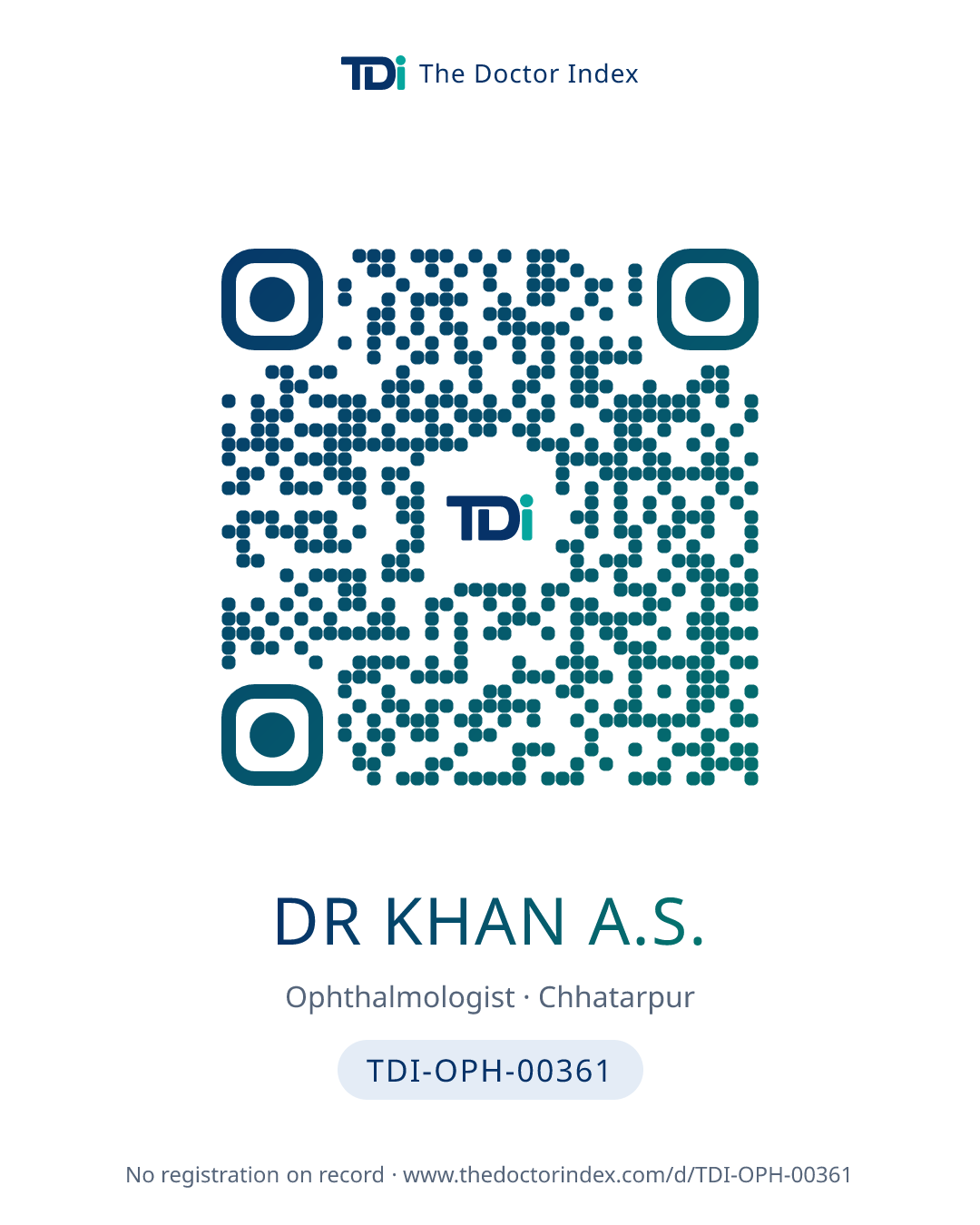 QR card for Dr Khan A.S., TDI-OPH-00361