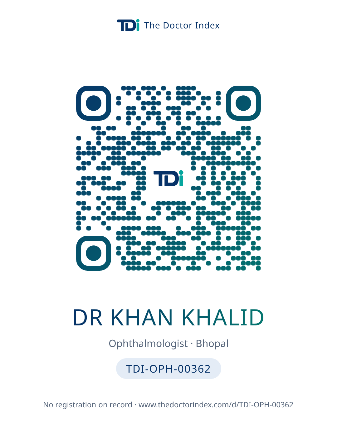 QR card for Dr Khan Khalid, TDI-OPH-00362