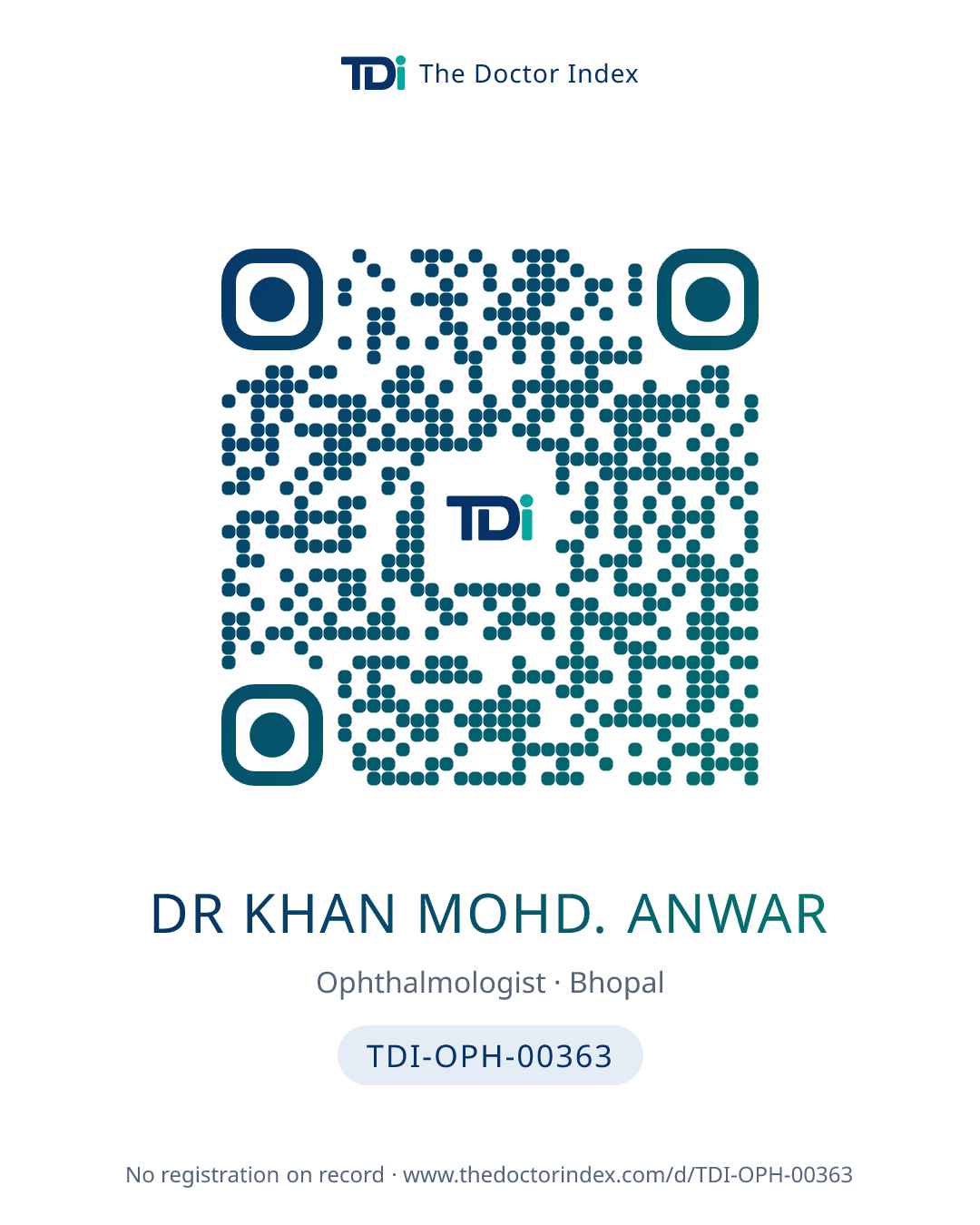 QR card for Dr Khan Mohd. Anwar, TDI-OPH-00363