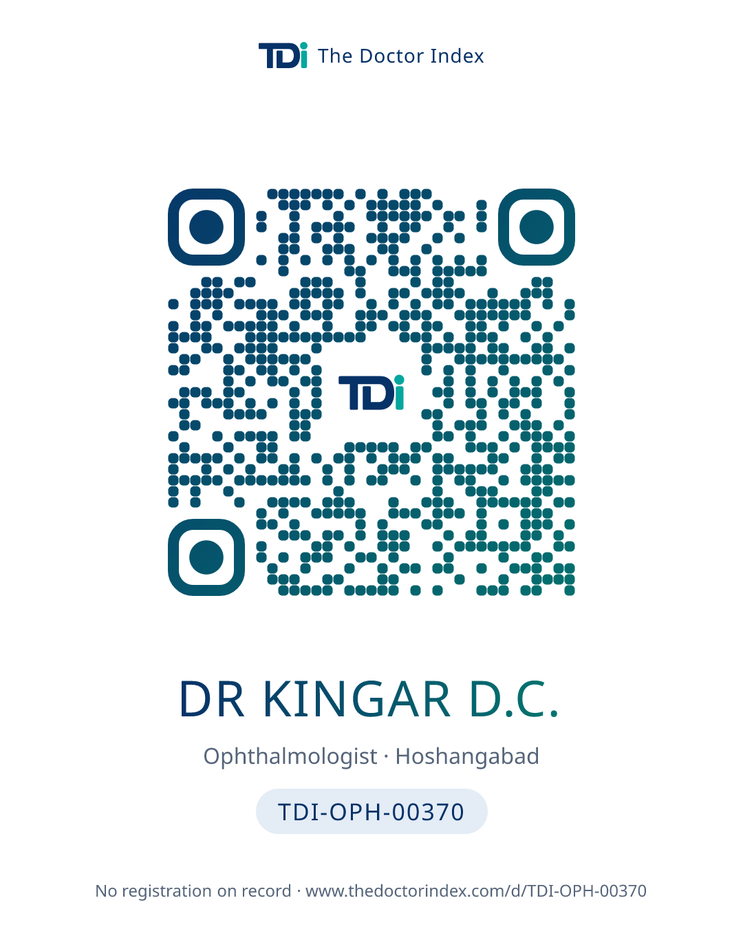 QR card for Dr Kingar D.C., TDI-OPH-00370