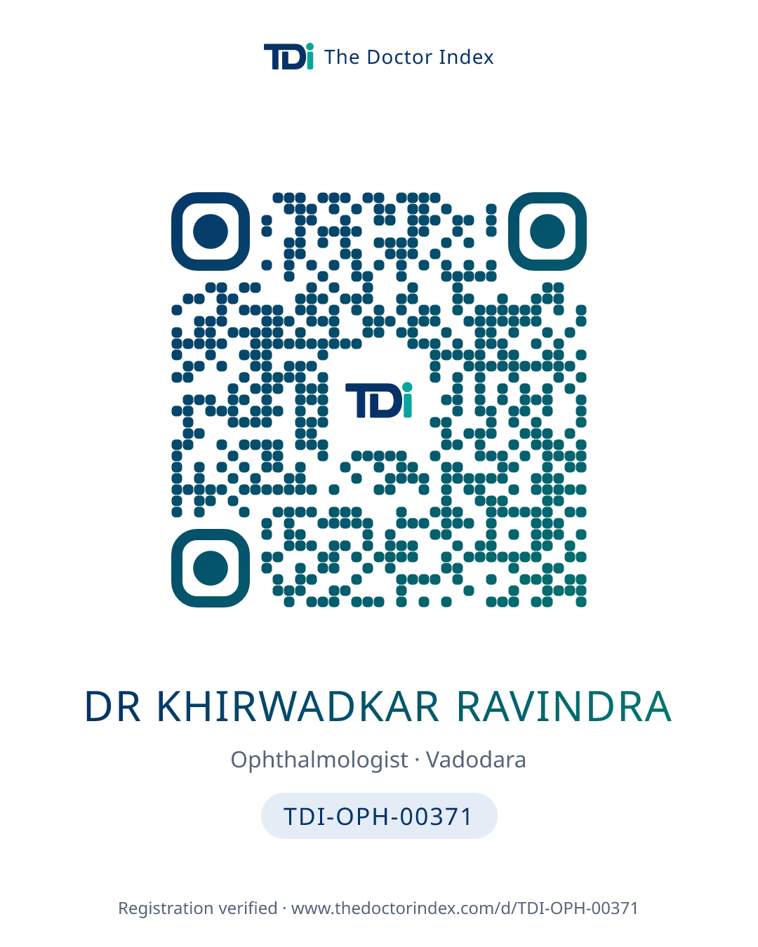 QR card for Dr Khirwadkar Ravindra, TDI-OPH-00371