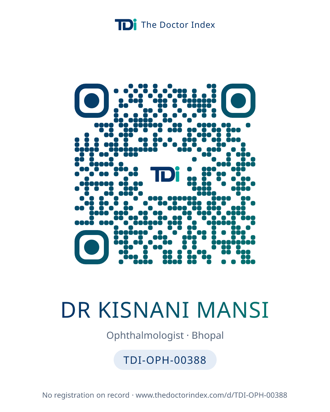 QR card for Dr Kisnani Mansi, TDI-OPH-00388