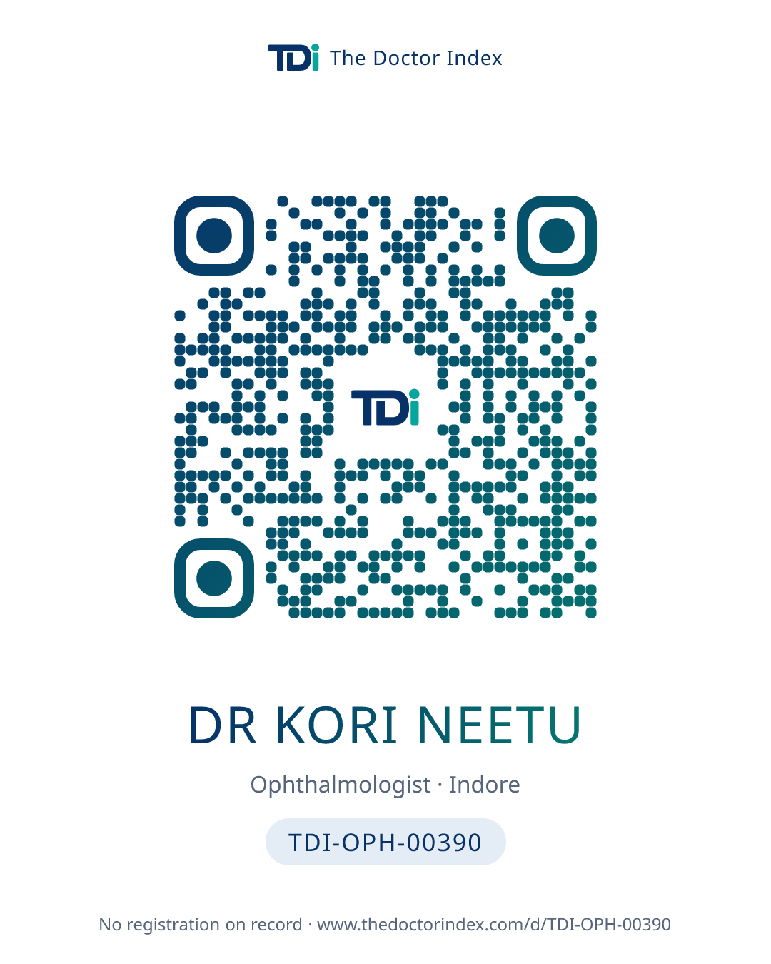 QR card for Dr Kori Neetu, TDI-OPH-00390