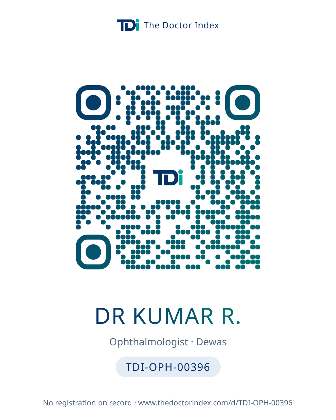 QR card for Dr Kumar R., TDI-OPH-00396