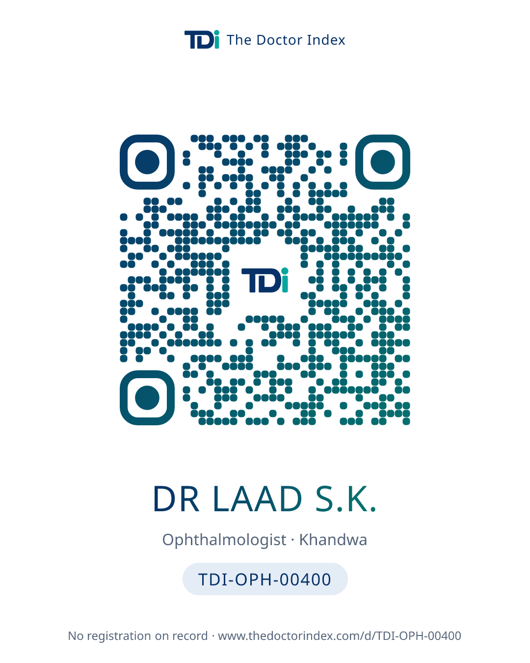 QR card for Dr Laad S.K., TDI-OPH-00400