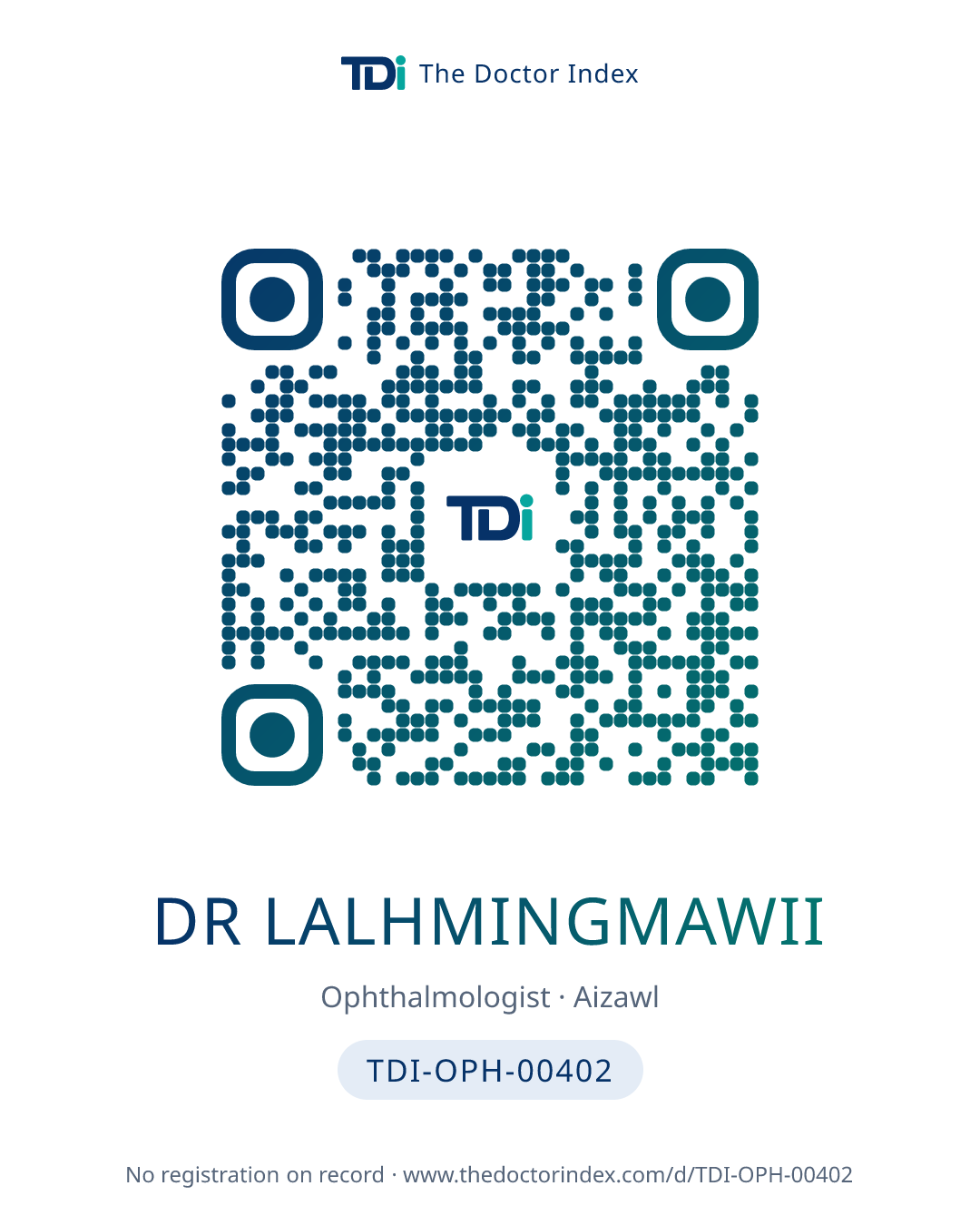 QR card for Dr Lalhmingmawii, TDI-OPH-00402