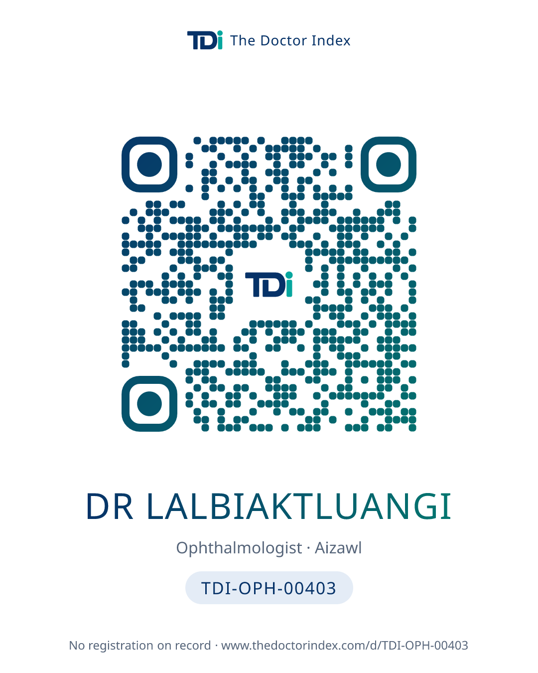 QR card for Dr Lalbiaktluangi, TDI-OPH-00403