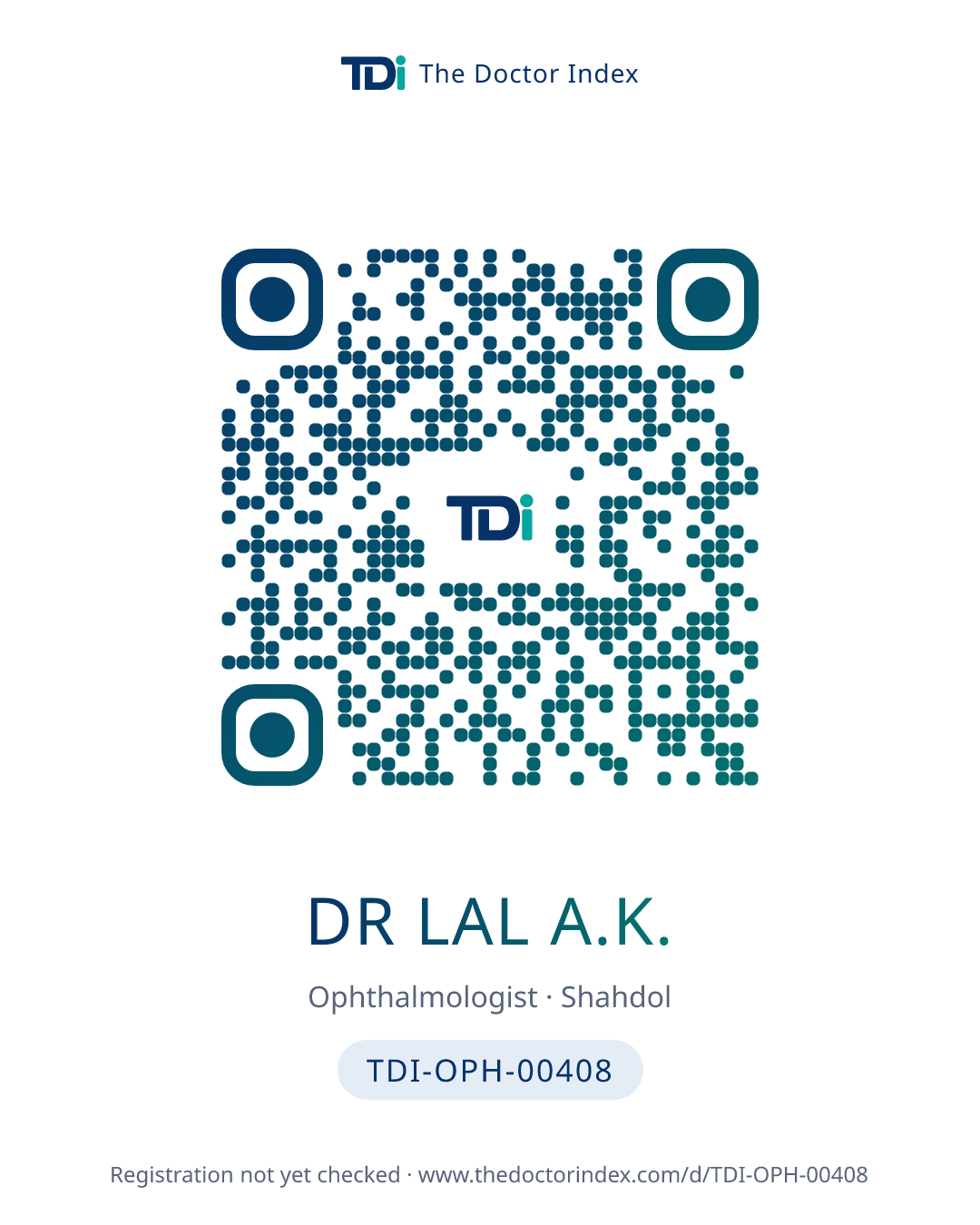 QR card for Dr Lal A.K., TDI-OPH-00408