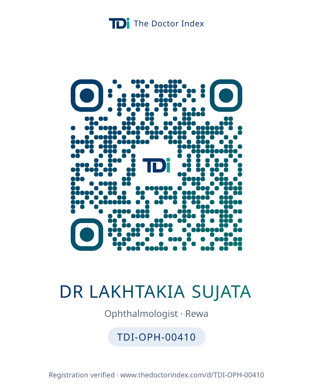 QR card for Dr Lakhtakia Sujata, TDI-OPH-00410