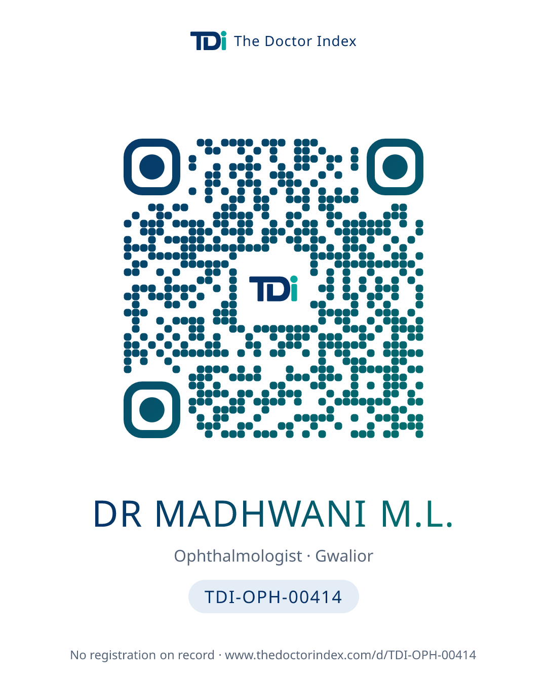 QR card for Dr Madhwani M.L., TDI-OPH-00414