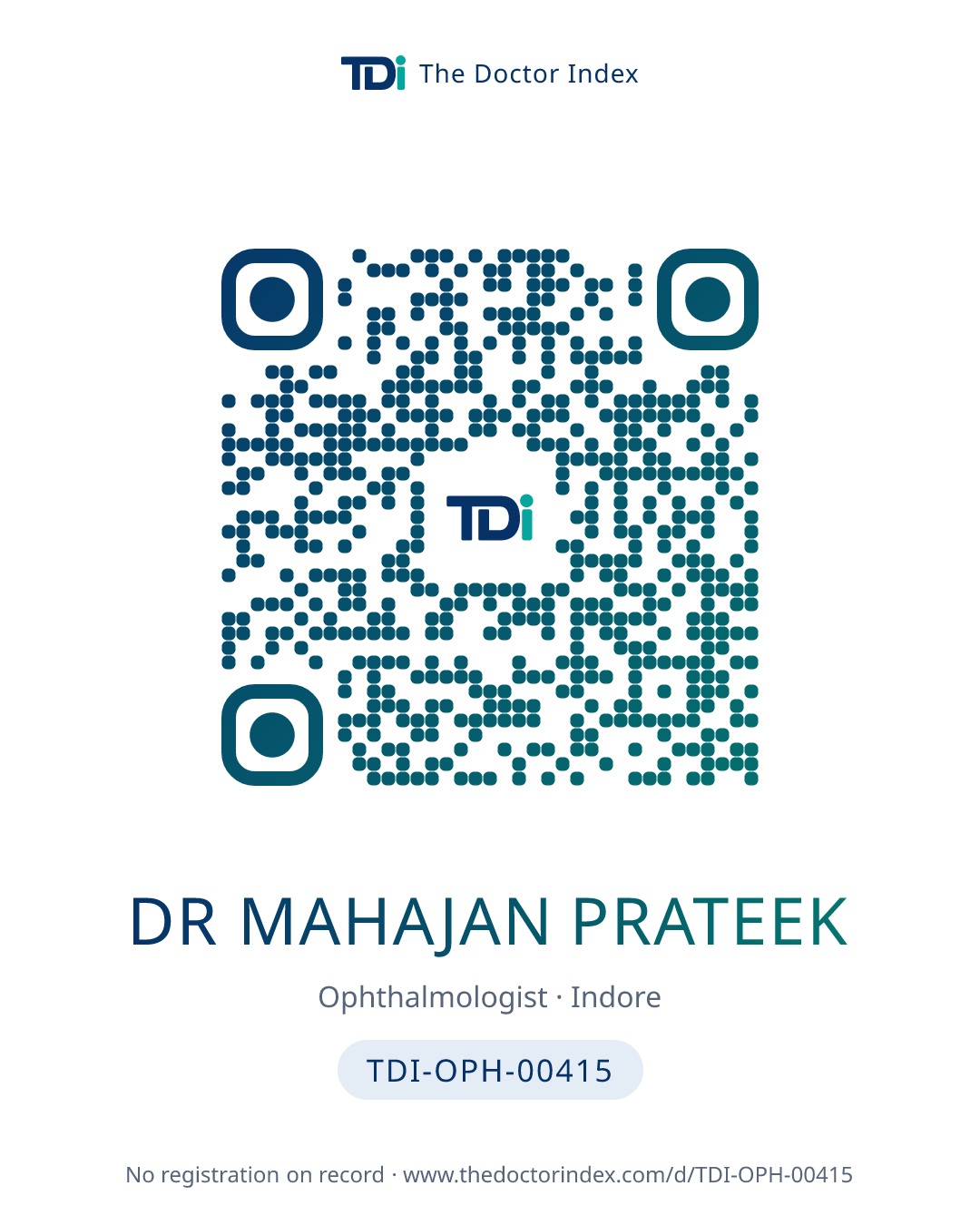 QR card for Dr Mahajan Prateek, TDI-OPH-00415