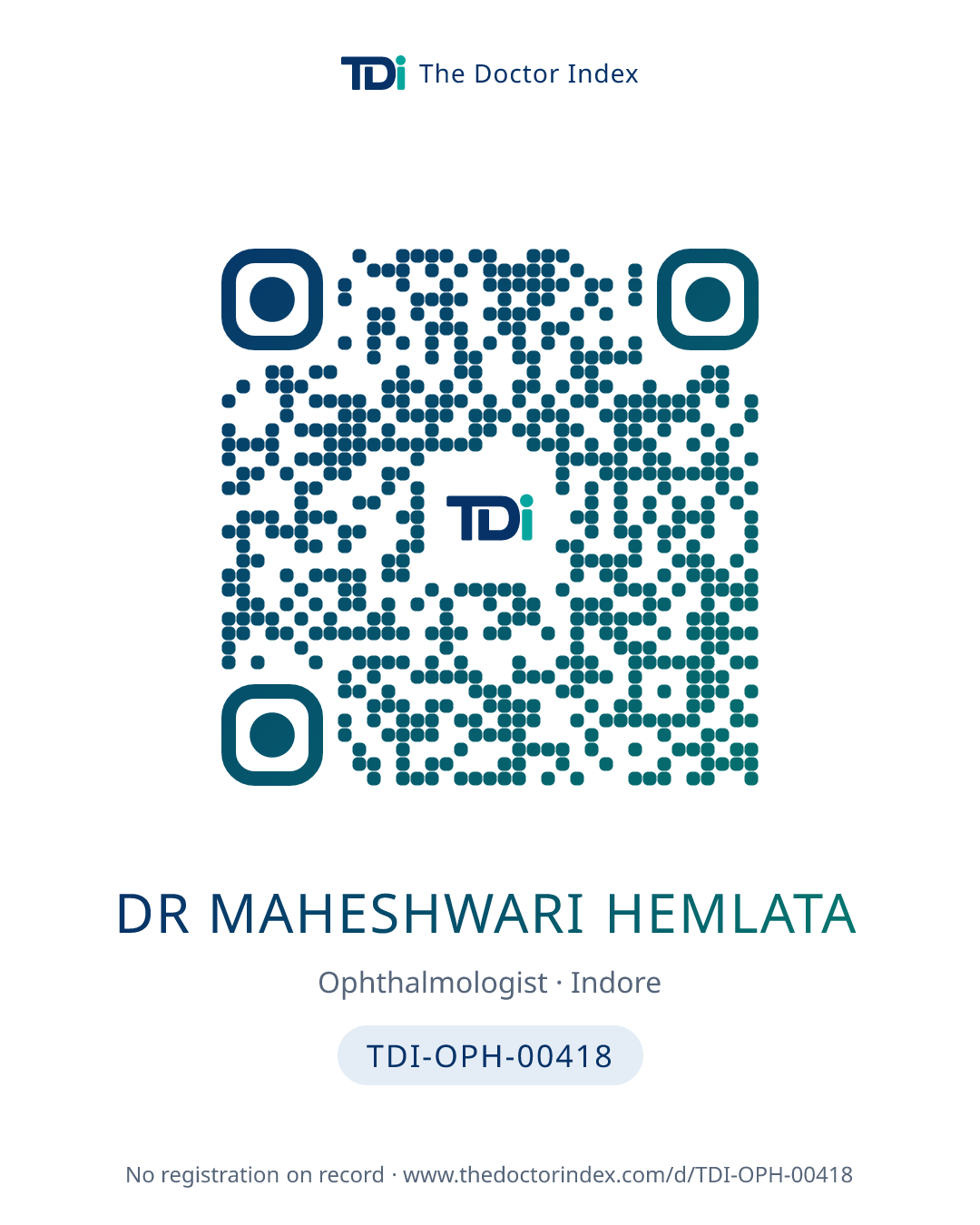 QR card for Dr Maheshwari Hemlata, TDI-OPH-00418