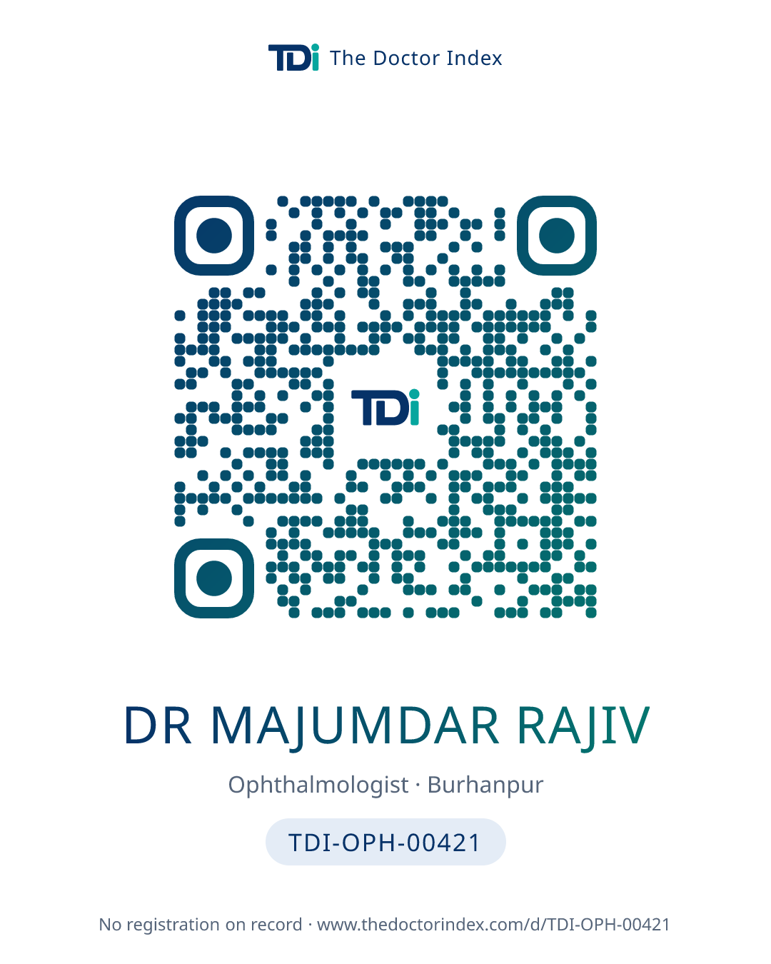 QR card for Dr Majumdar Rajiv, TDI-OPH-00421