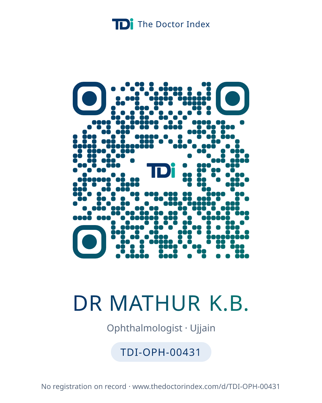 QR card for Dr Mathur K.B., TDI-OPH-00431