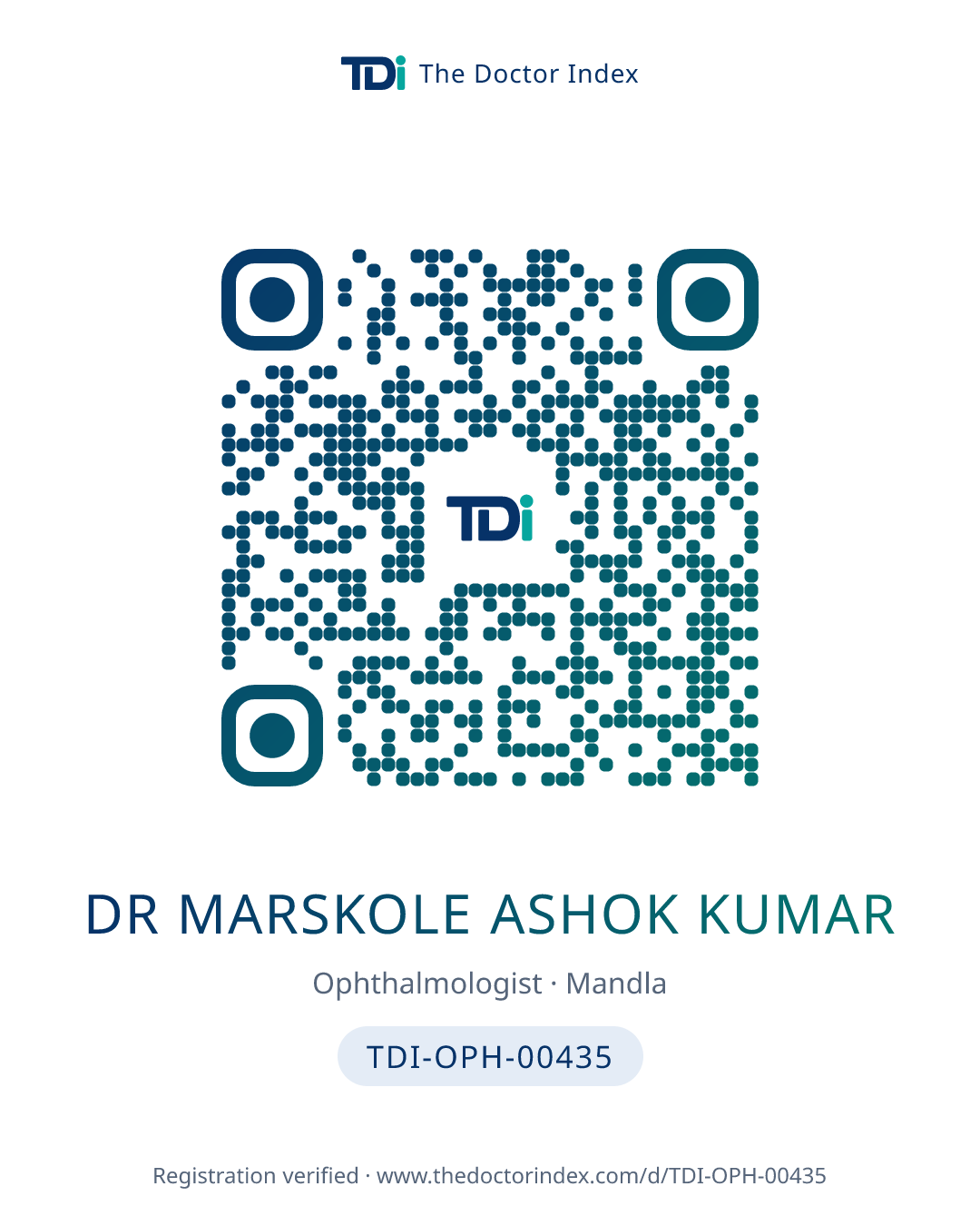 QR card for Dr Marskole Ashok Kumar, TDI-OPH-00435