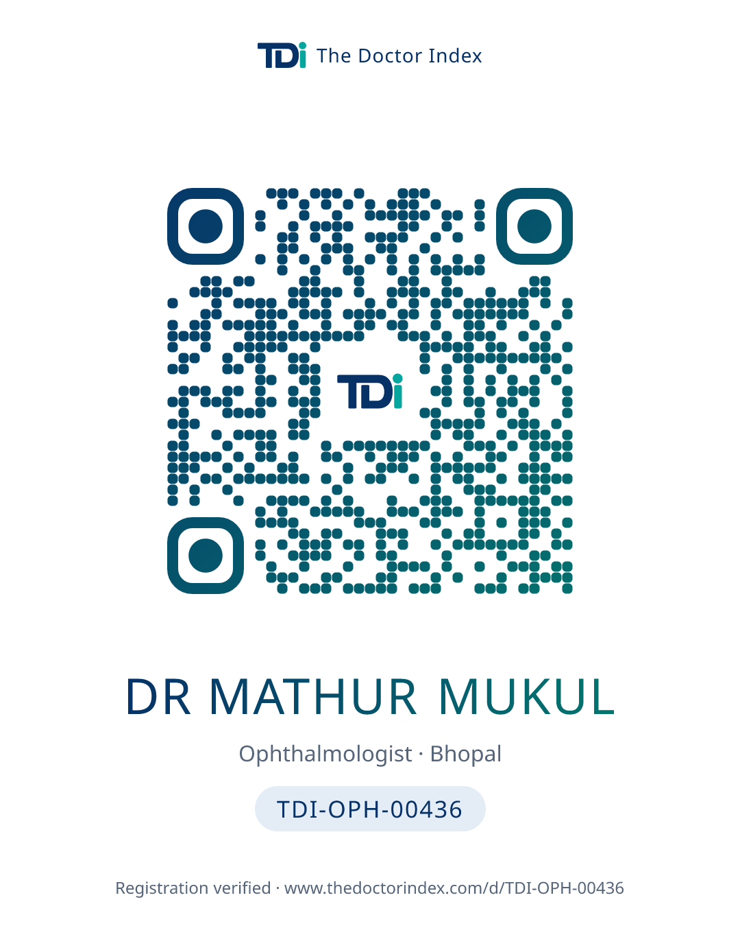 QR card for Dr Mathur Mukul, TDI-OPH-00436