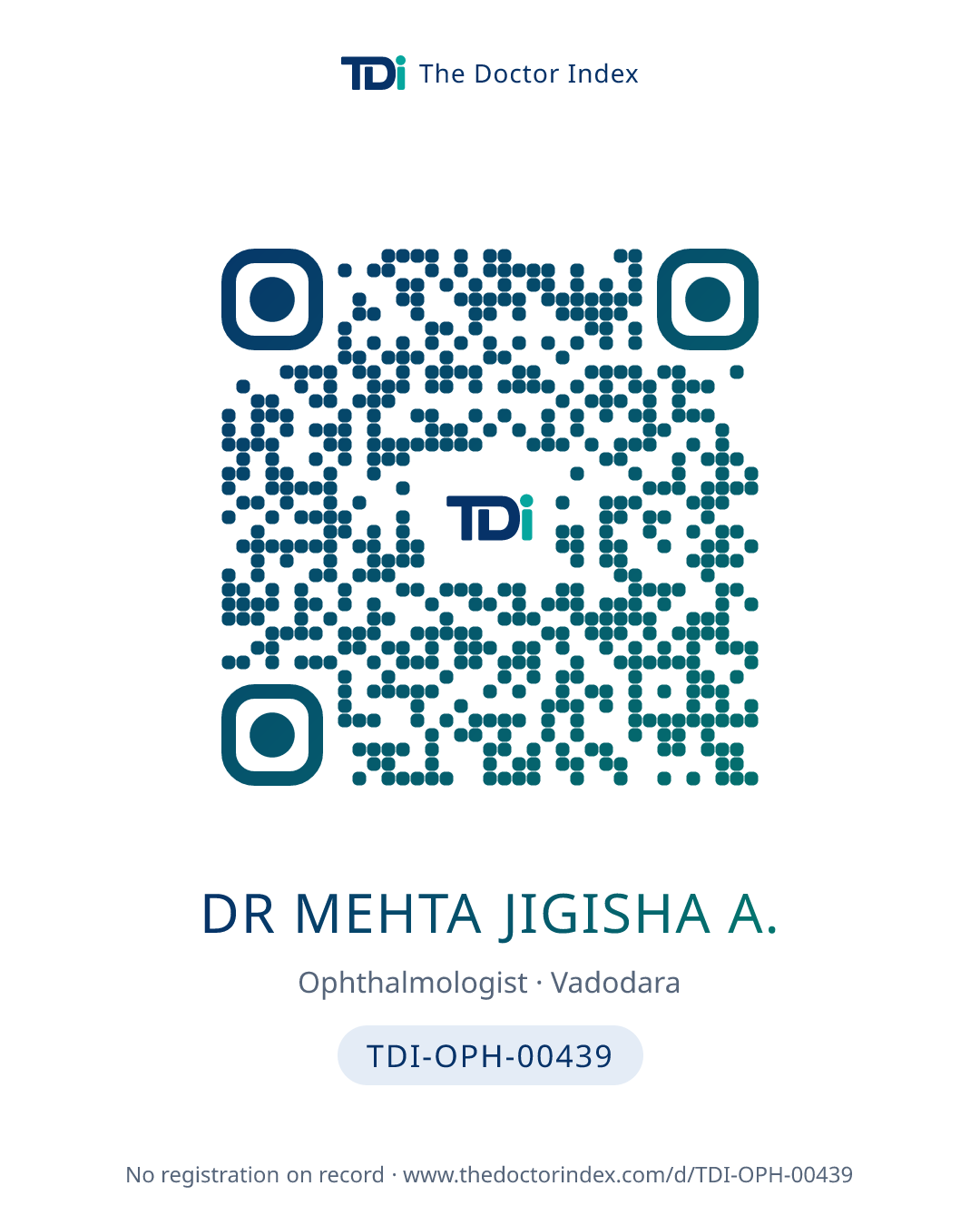 QR card for Dr Mehta Jigisha A., TDI-OPH-00439