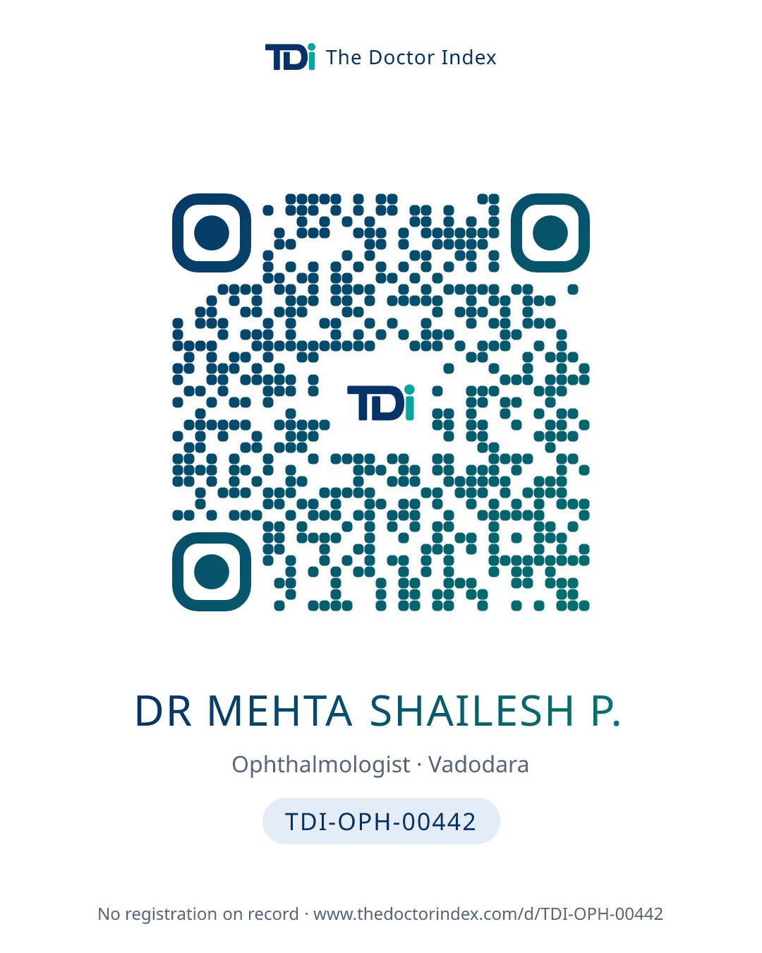 QR card for Dr Mehta Shailesh P., TDI-OPH-00442