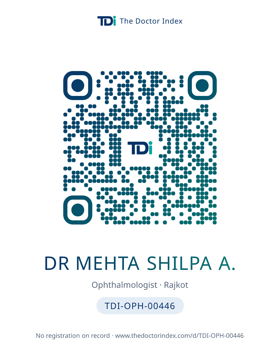 QR card for Dr Mehta Shilpa A., TDI-OPH-00446
