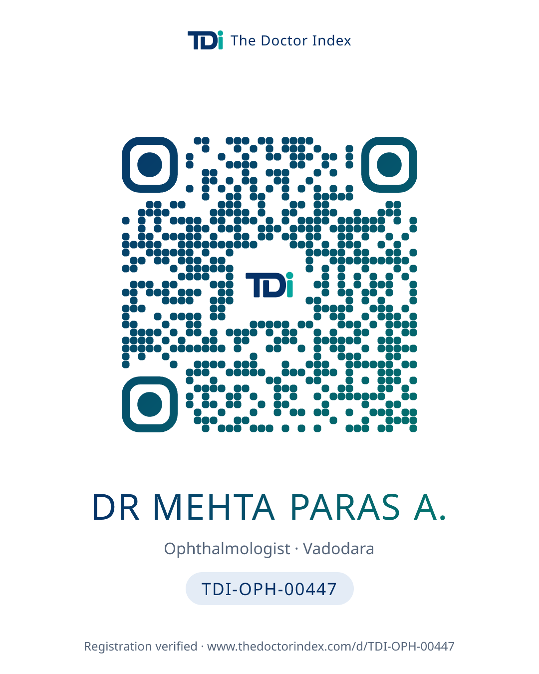 QR card for Dr Mehta Paras A., TDI-OPH-00447