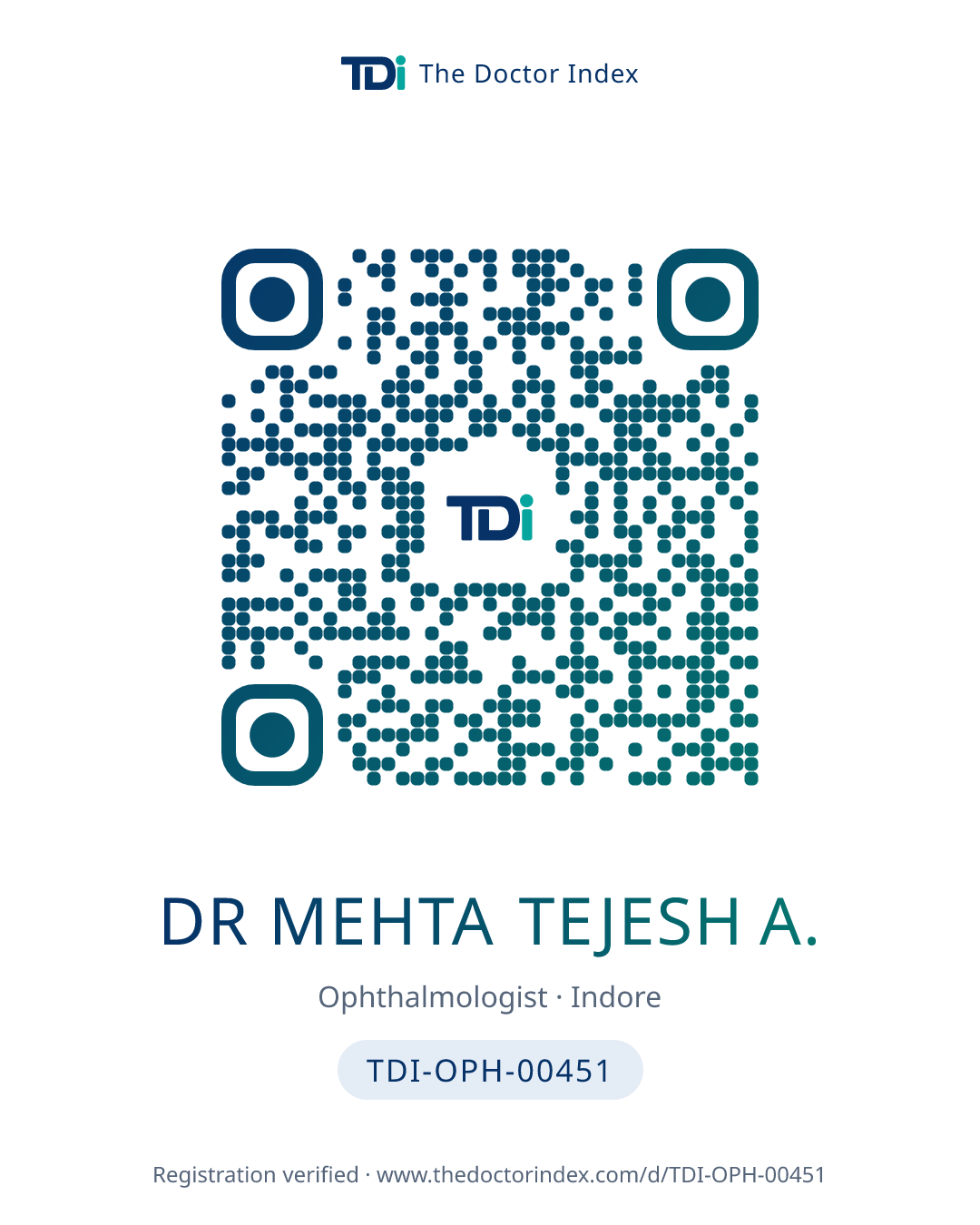 QR card for Dr Mehta Tejesh A., TDI-OPH-00451
