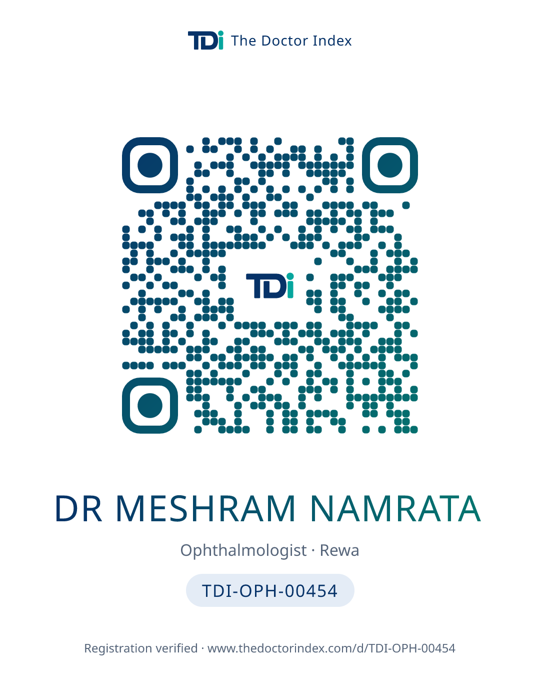 QR card for Dr Meshram Namrata, TDI-OPH-00454