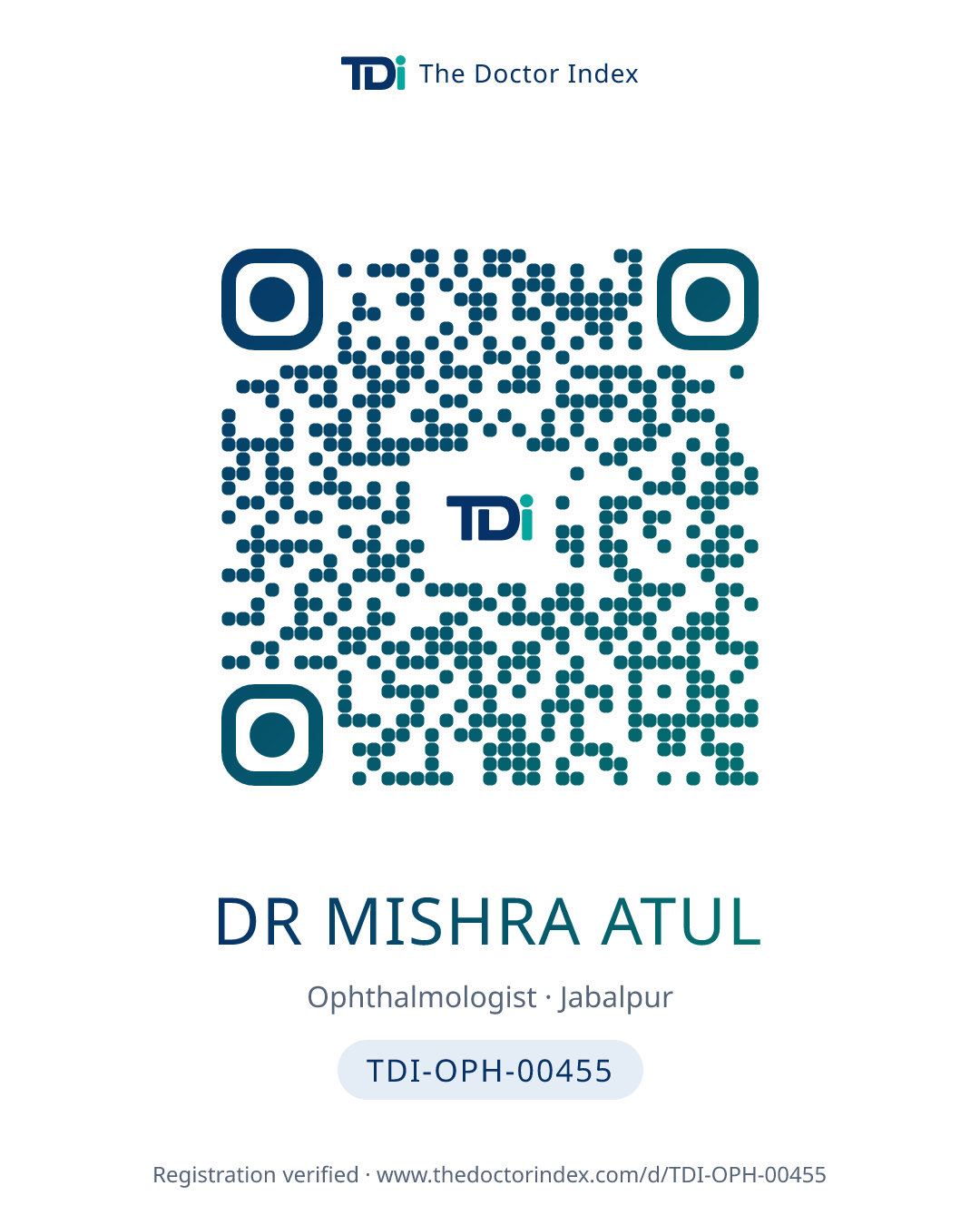 QR card for Dr Mishra Atul, TDI-OPH-00455