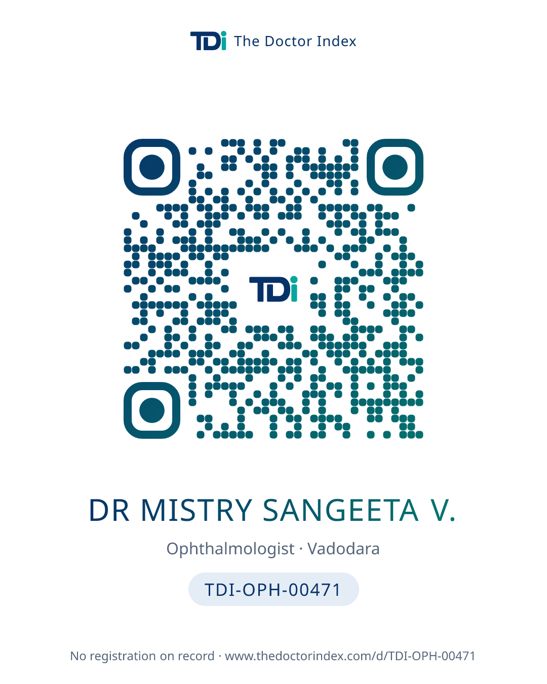 QR card for Dr Mistry Sangeeta V., TDI-OPH-00471