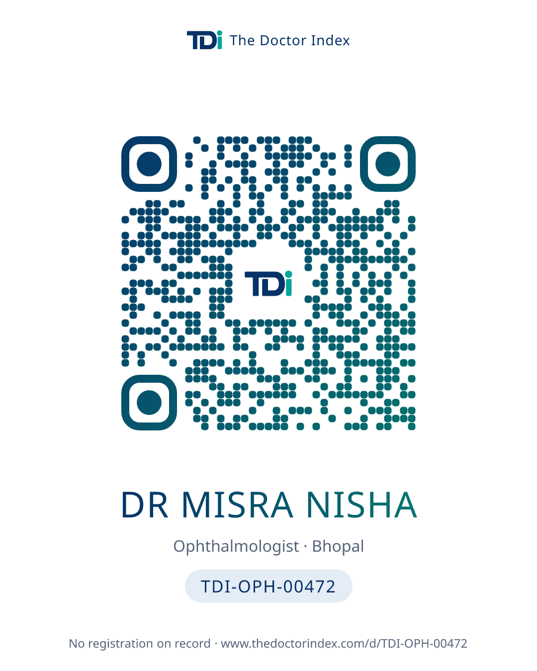QR card for Dr Misra Nisha, TDI-OPH-00472