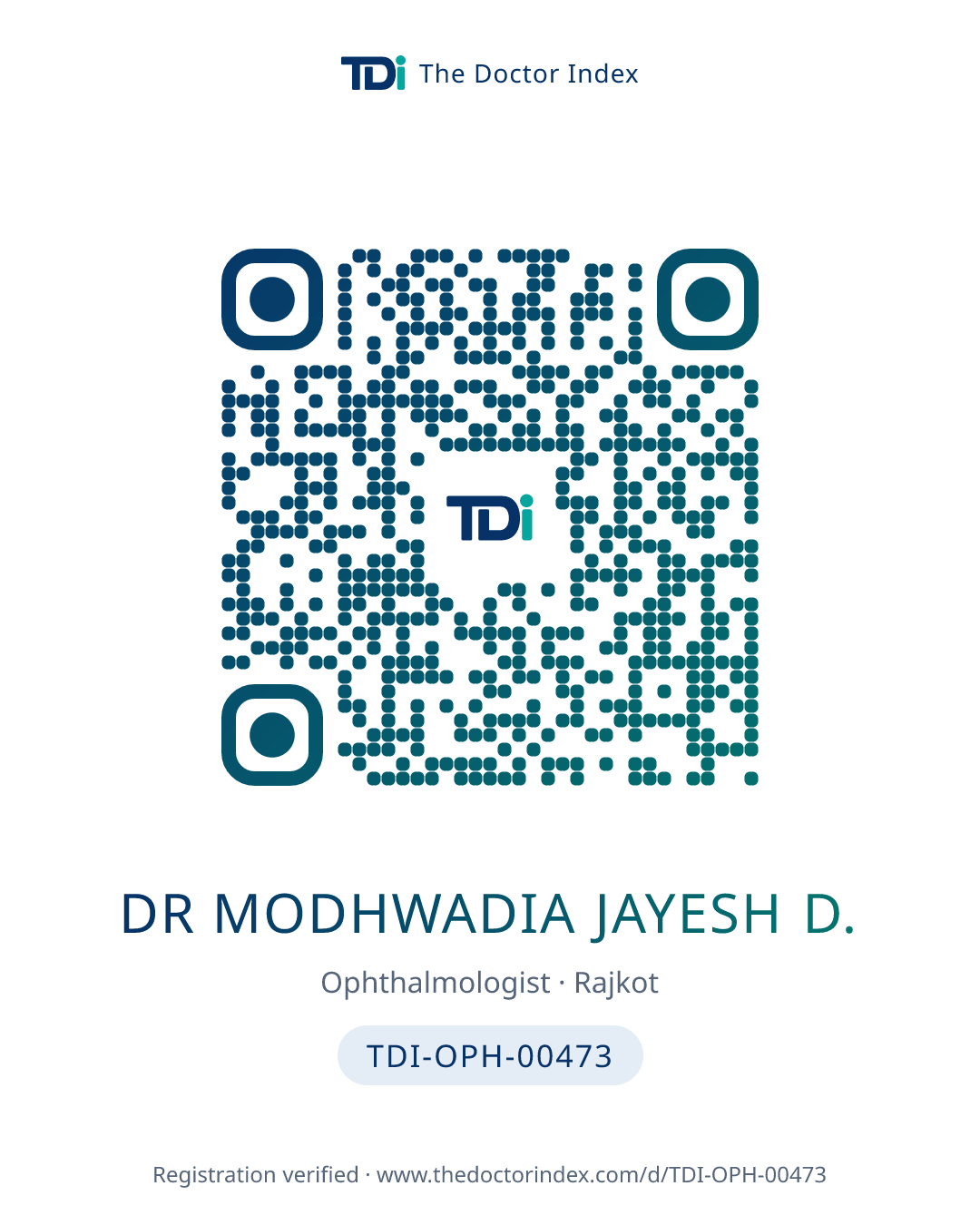 QR card for Dr Modhwadia Jayesh D., TDI-OPH-00473