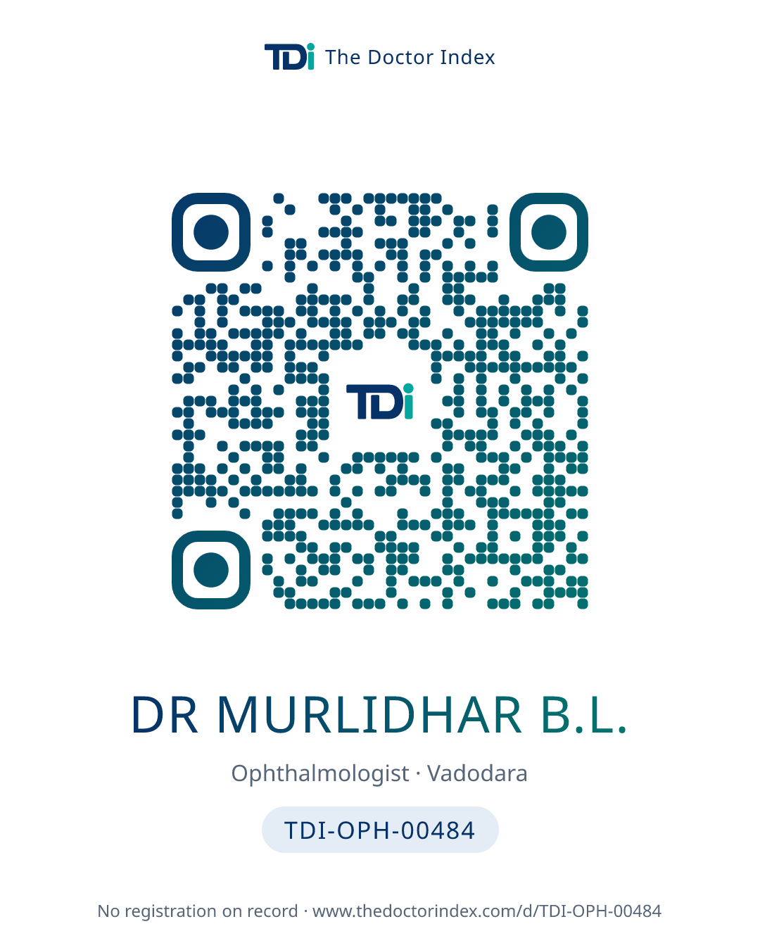 QR card for Dr Murlidhar B.L., TDI-OPH-00484