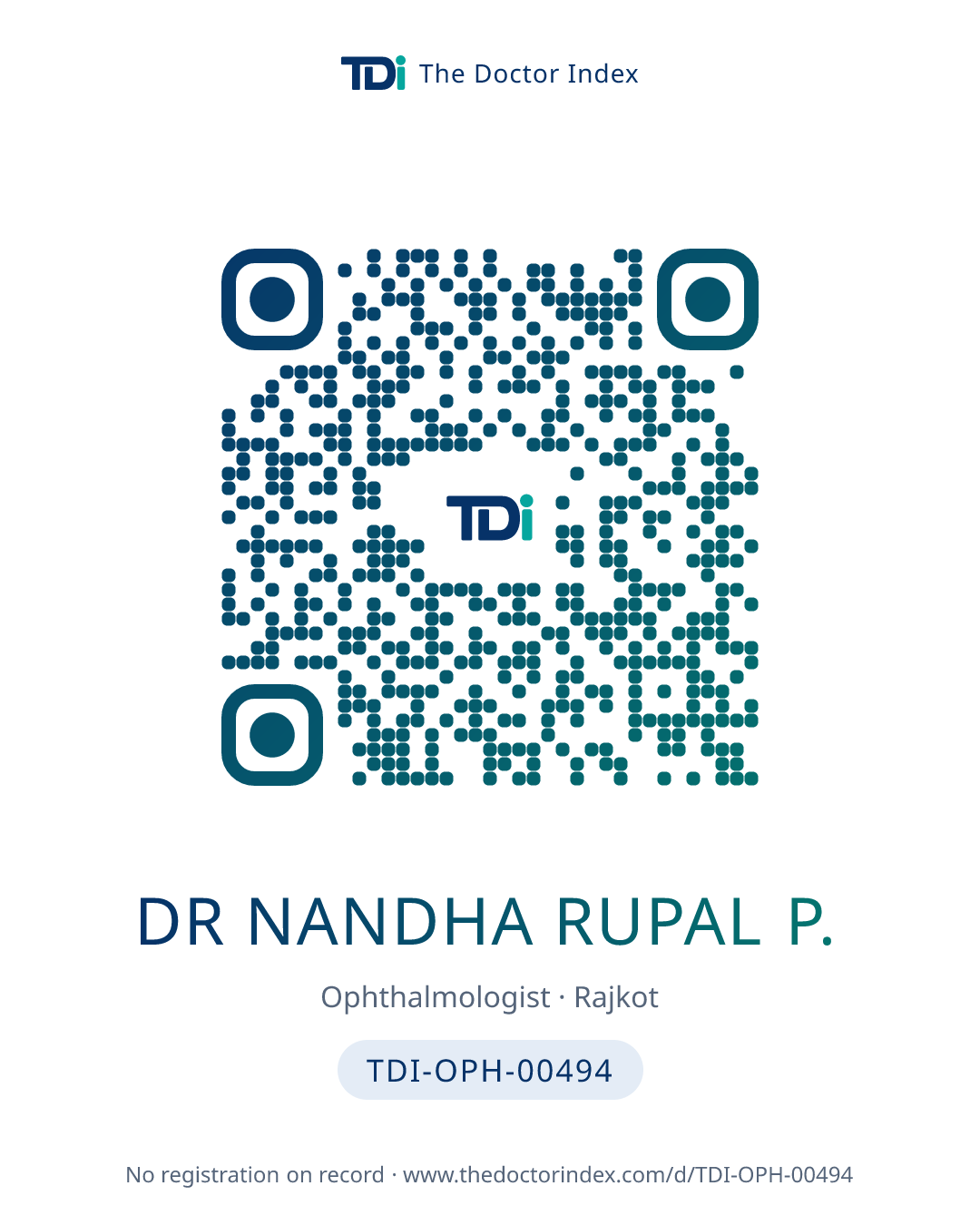 QR card for Dr Nandha Rupal P., TDI-OPH-00494