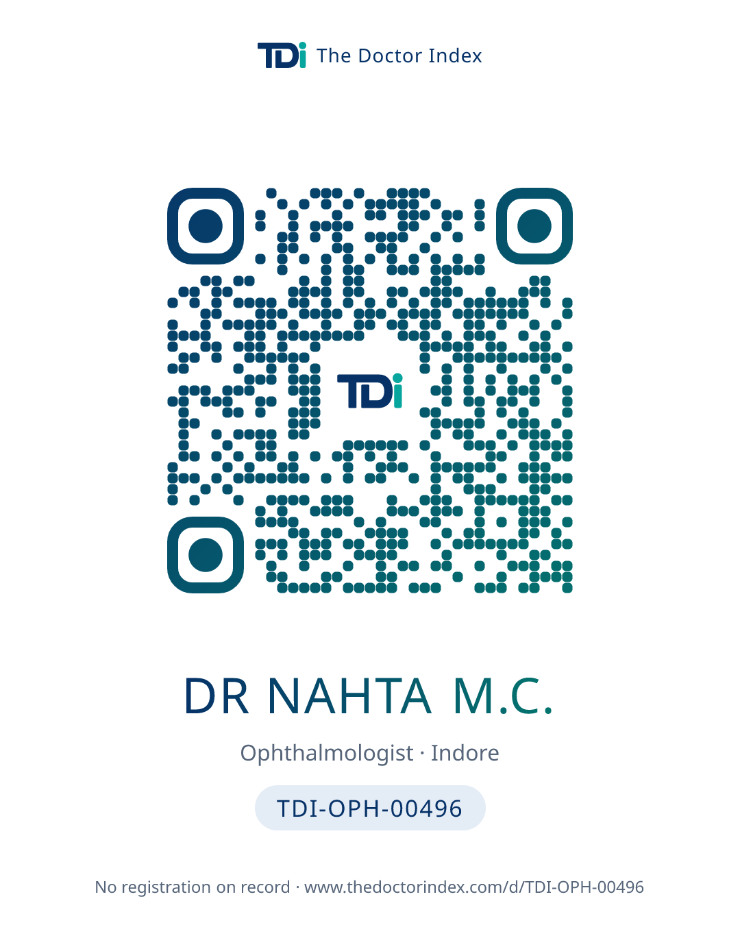 QR card for Dr Nahta M.C., TDI-OPH-00496