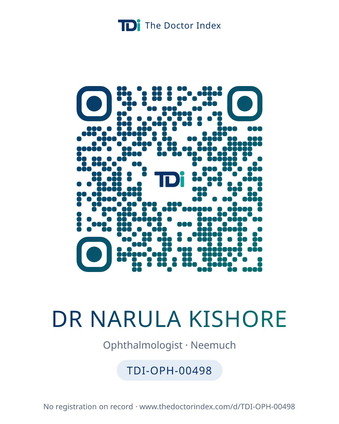 QR card for Dr Narula Kishore, TDI-OPH-00498